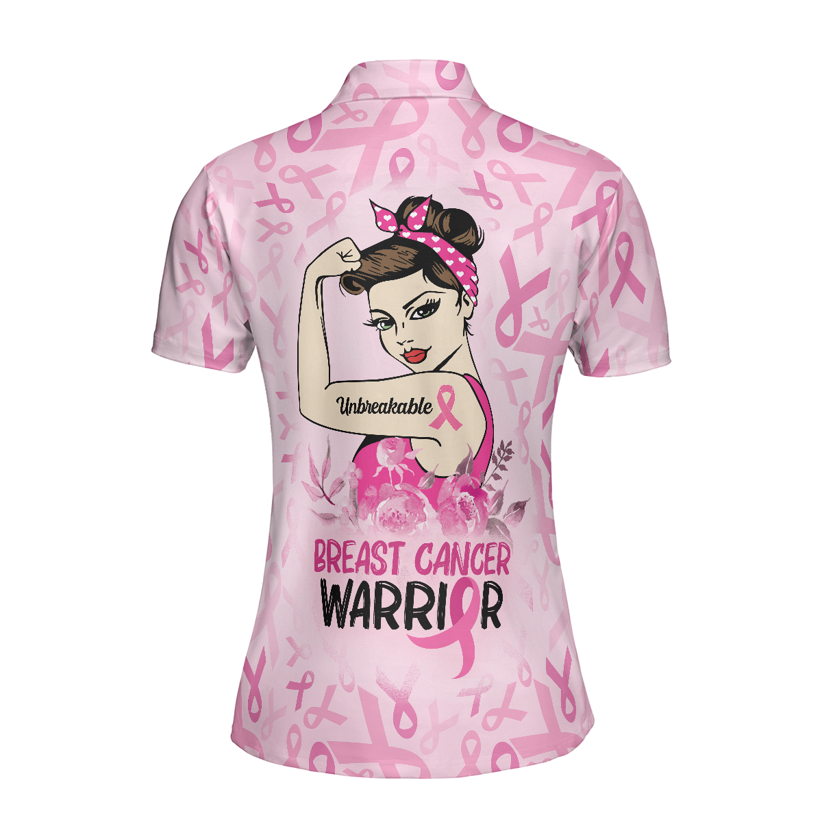 Unbreakable Breast Cancer Warrior Pink Breast Cancer Awareness Short Sleeve Women Polo Shirt