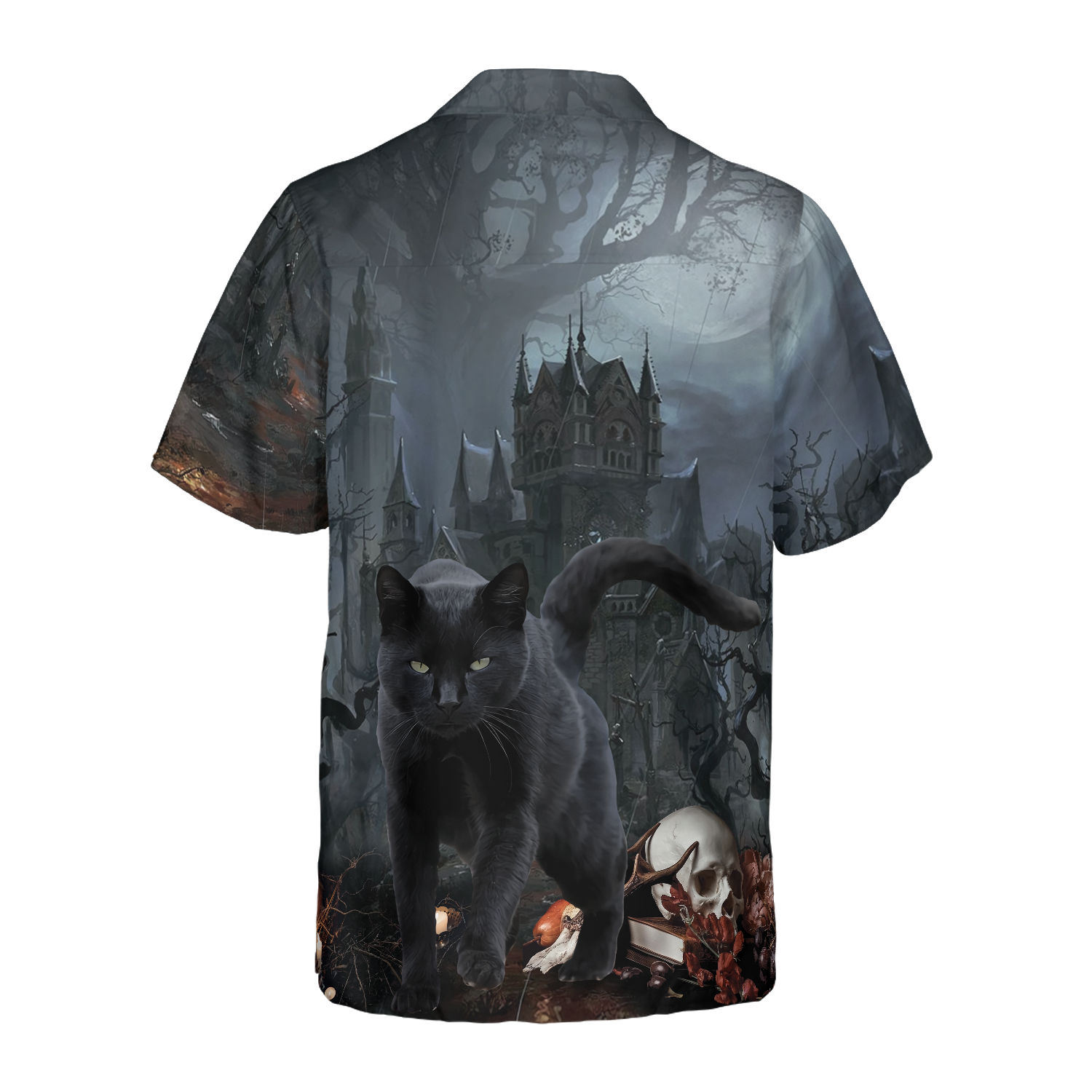 Black Cat In Spooky Halloween Hawaiian Shirt, Halloween Shirt For Men And Women