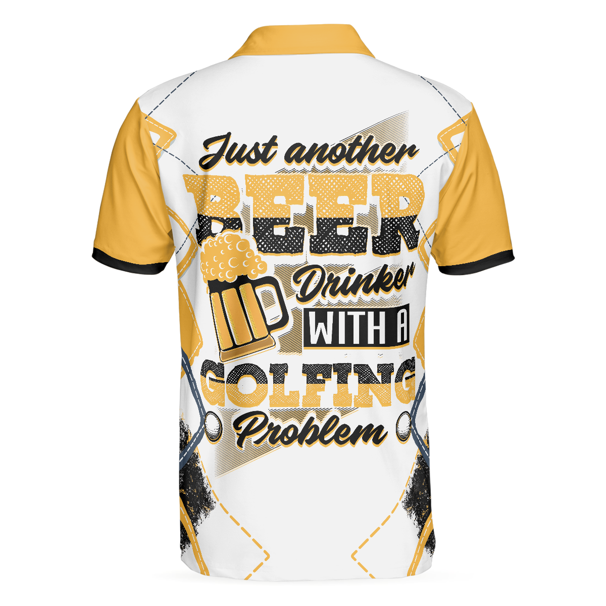 Just Another Beer Drinker With A Golfing Problem Polo Shirt, White And Yellow Argyle Pattern Golf Shirt