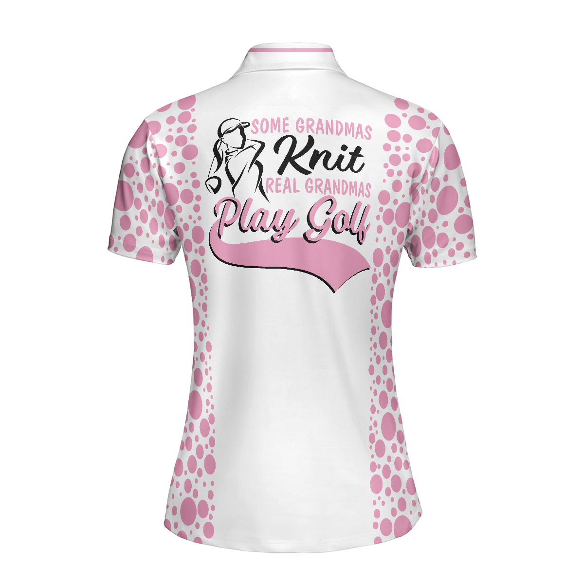 Real Grandmas Play Golf Short Sleeve Women Polo Shirt, White And Pink Golf Shirt For Ladies, Funny Female Golf Gift