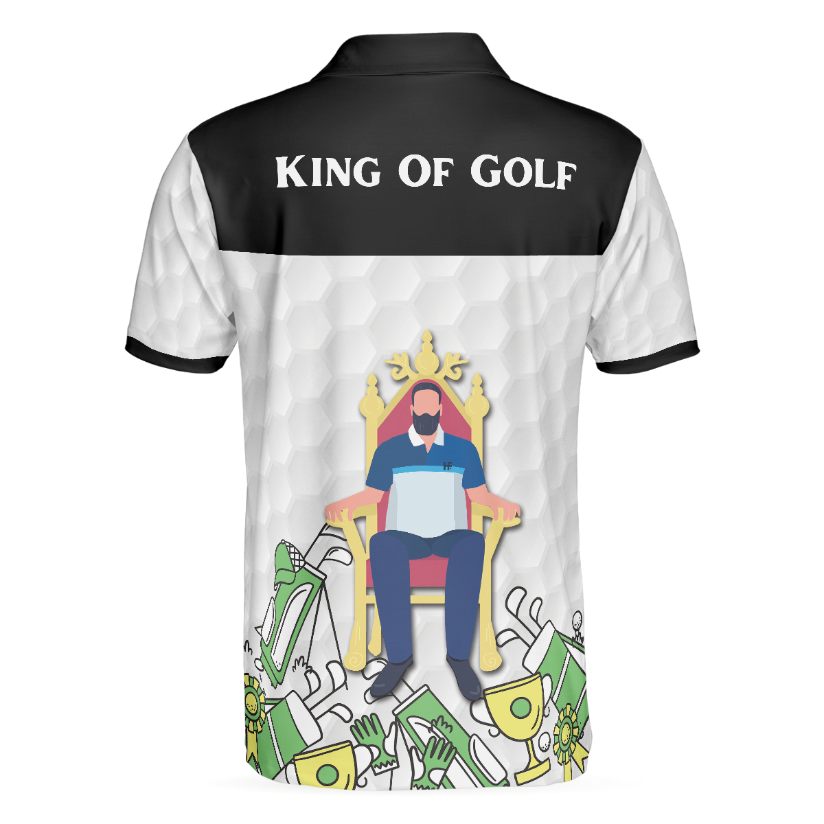 King Of Golf Black And White Polo Shirt For Men, Golf Texture Golfer On Throne Polo Shirt
