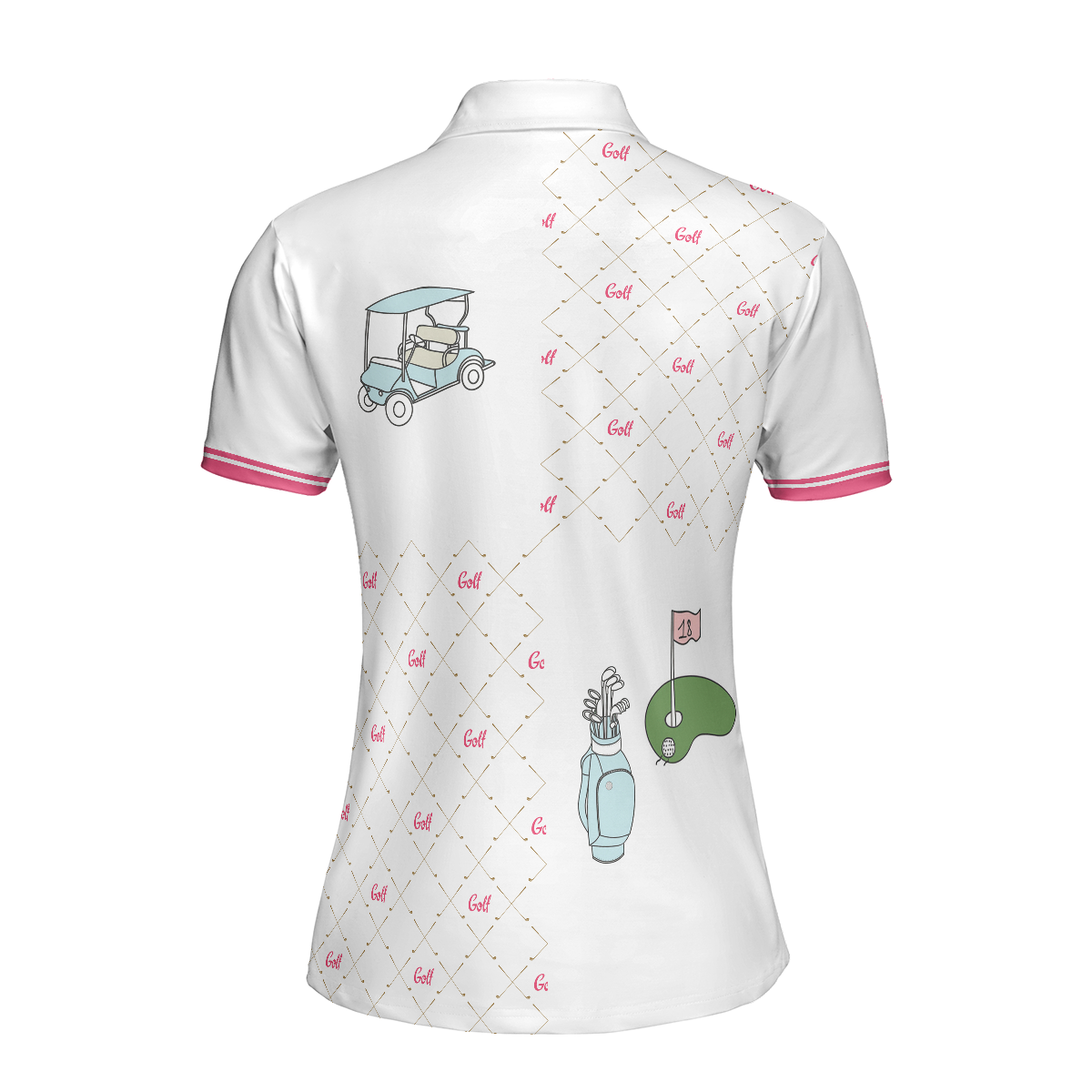 Ready For A Golf Day Golf Short Sleeve Women Polo Shirt, White And Pink Golf Shirt For Ladies
