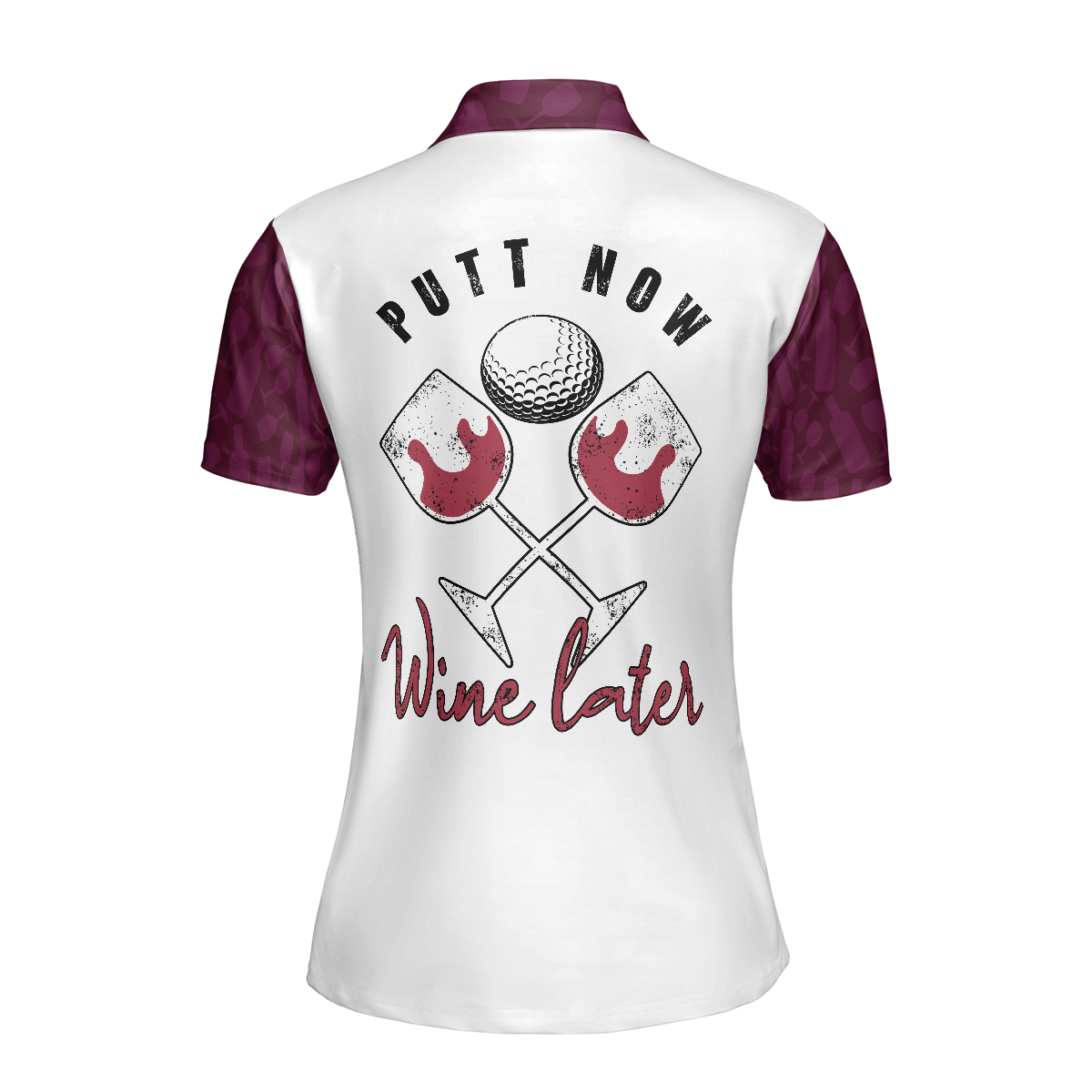Putt Now Wine Later Elegant Leopard Pattern Golf Short Sleeve Women Polo Shirt, Golf Shirt For Ladies
