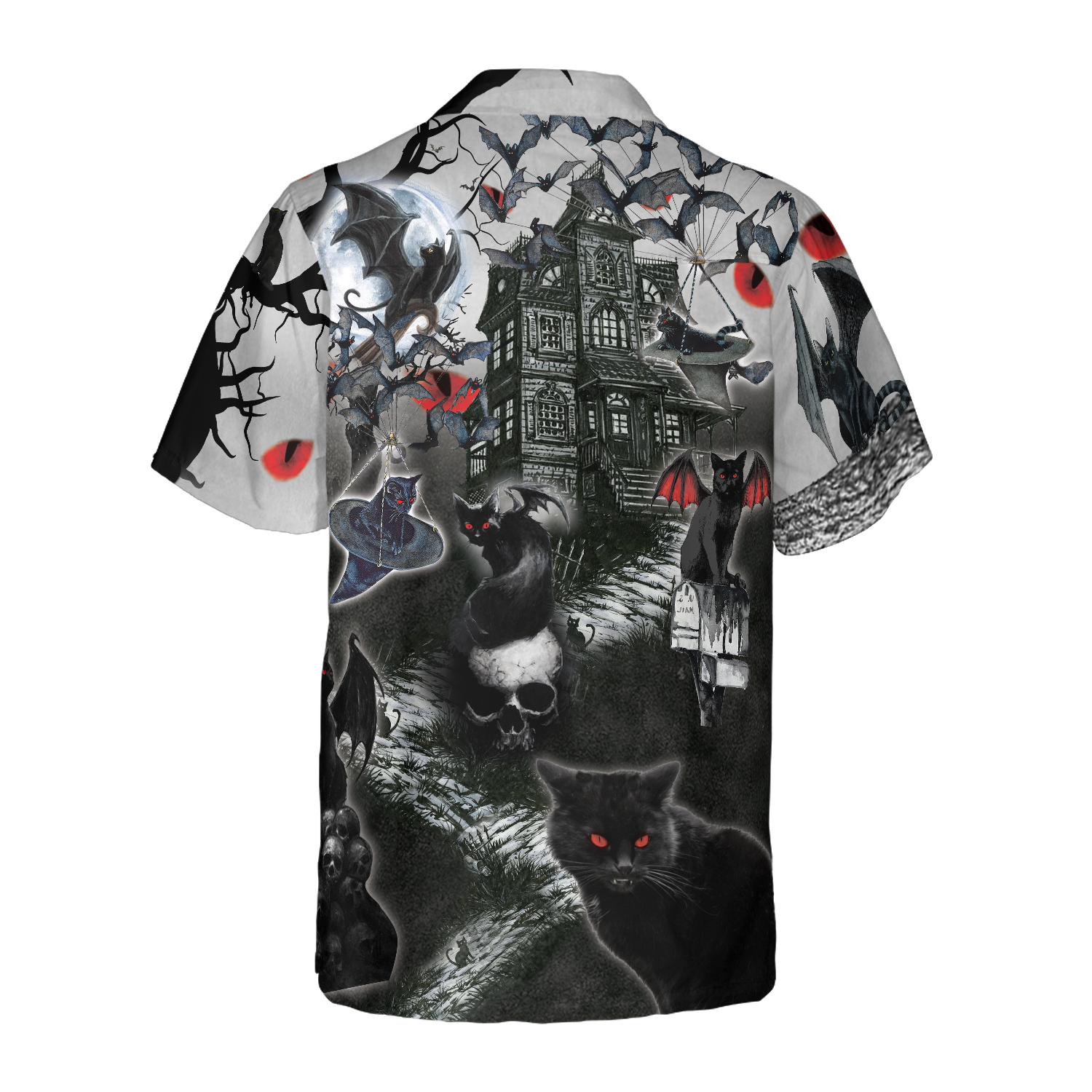 Black Cats Are Flying Halloween Hawaiian Shirt, Halloween Shirt For Men And Women