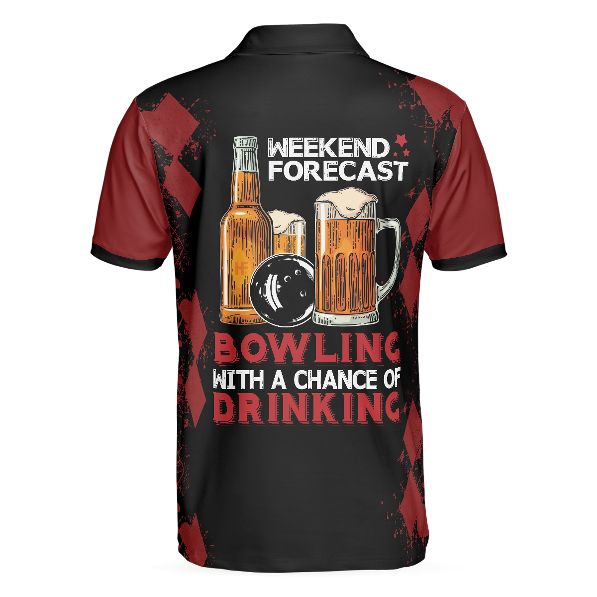 Bowling With A Chance Of Drinking Polo Shirt, Red And Black Bowling Shirt For Men, Bowling Beer Polo Shirt