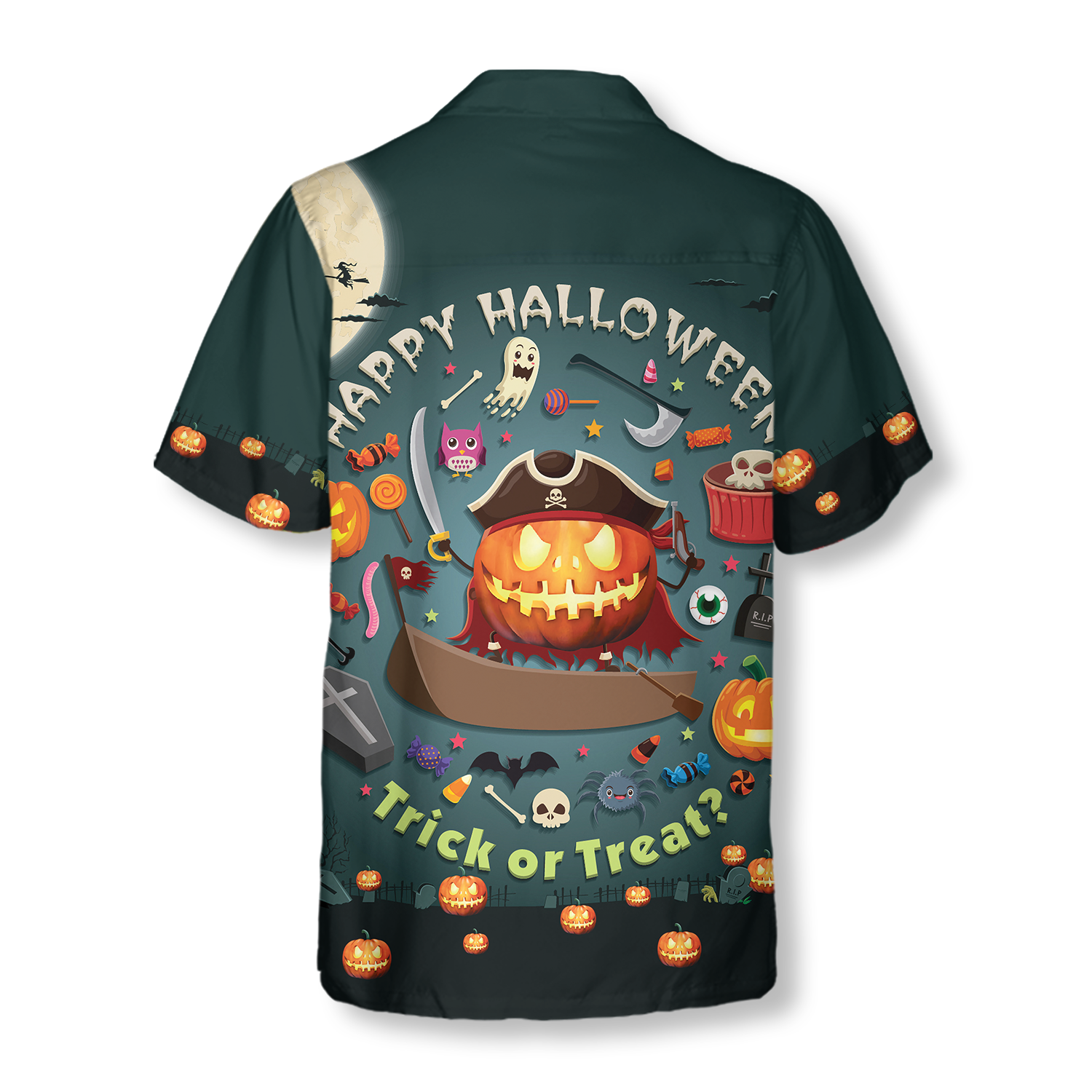 Halloween Pumpkin Pirate Halloween Hawaiian Shirt, Trick Or Treat Candy Cute Jack-o'-lantern Hawaiian Shirt