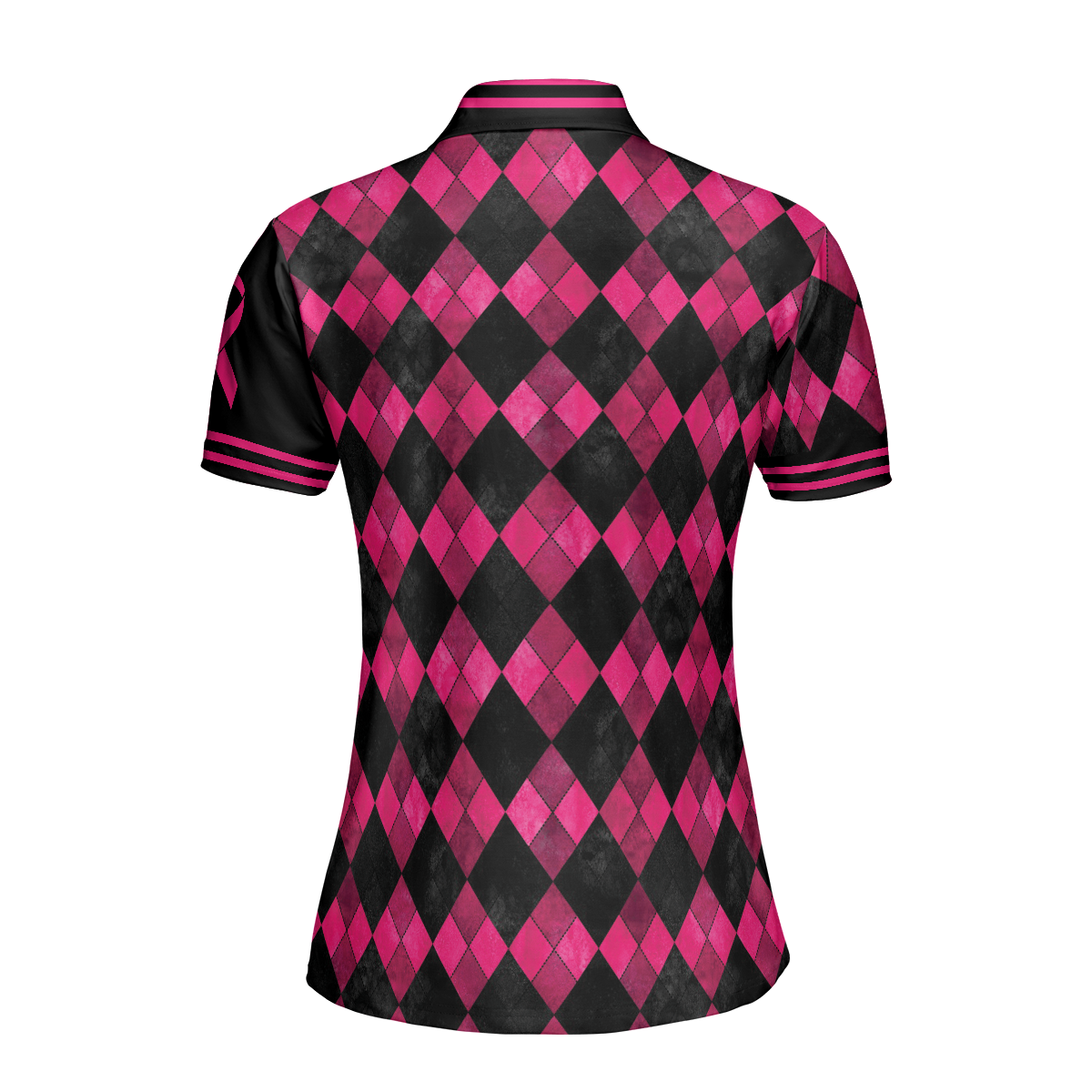 I'm A Survivor Breast Cancer Awareness Short Sleeve Women Polo Shirt, Black And Pink Argyle Pattern Shirt