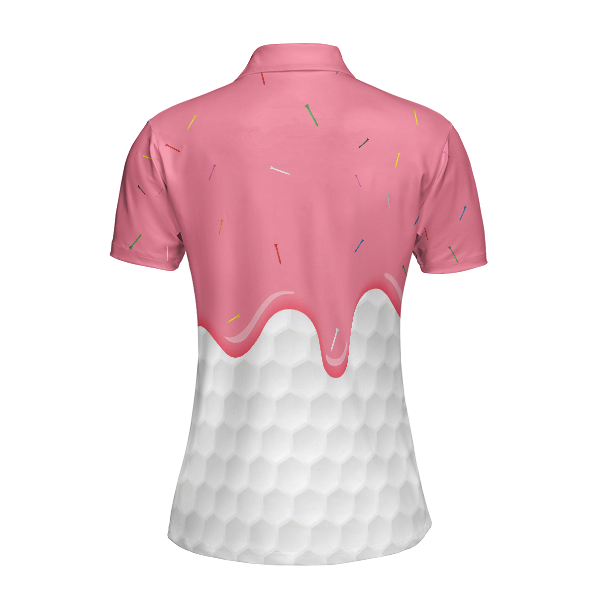 Ice Cream Melting On Golf Ball Cone V2 Golf Short Sleeve Women Polo Shirt, White And Pink Women Golf Shirt