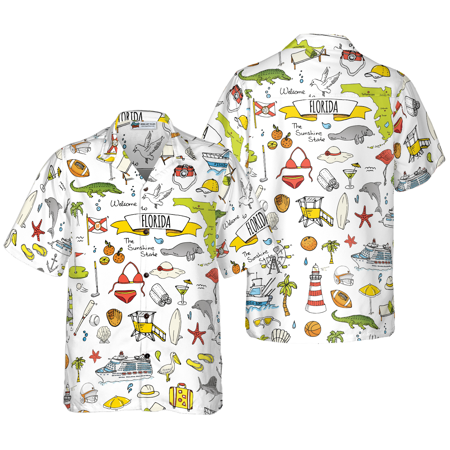 Florida In Hand Drawn Doodle Style USA Hawaiian Shirt