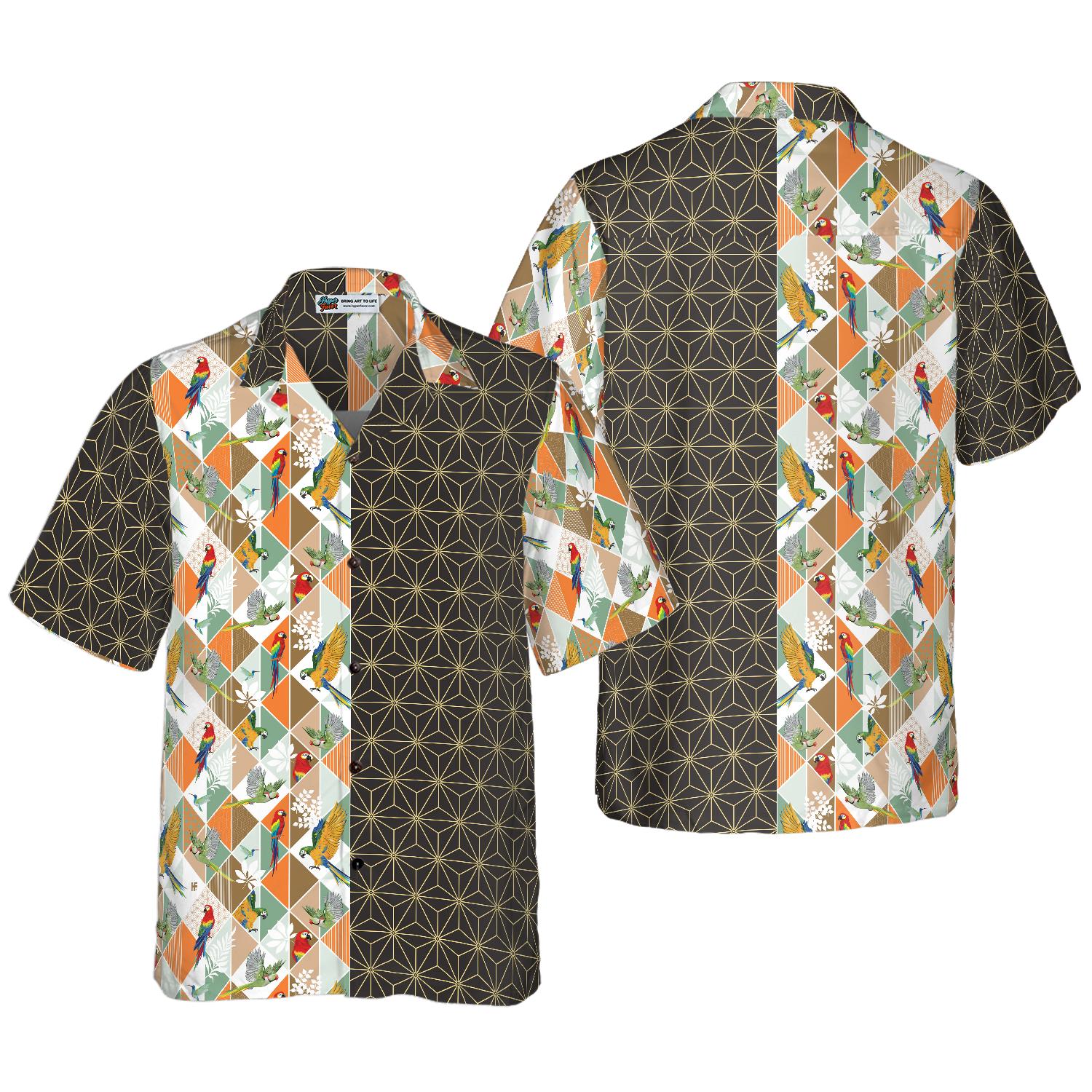 Bold Geometric Parrot Palm Hawaiian Shirt