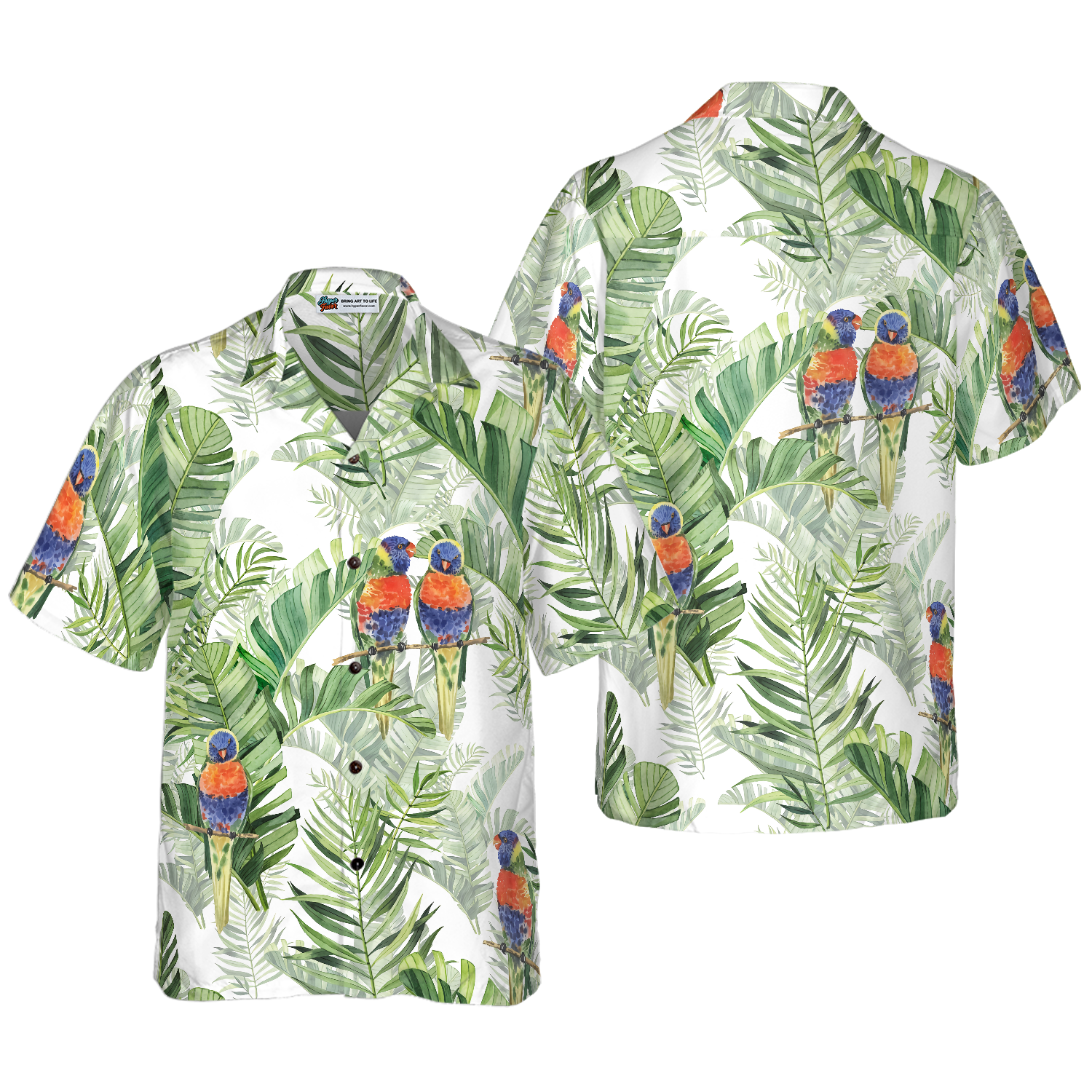 Beautiful Watercolor Parrots In Green Hawaiian Shirt