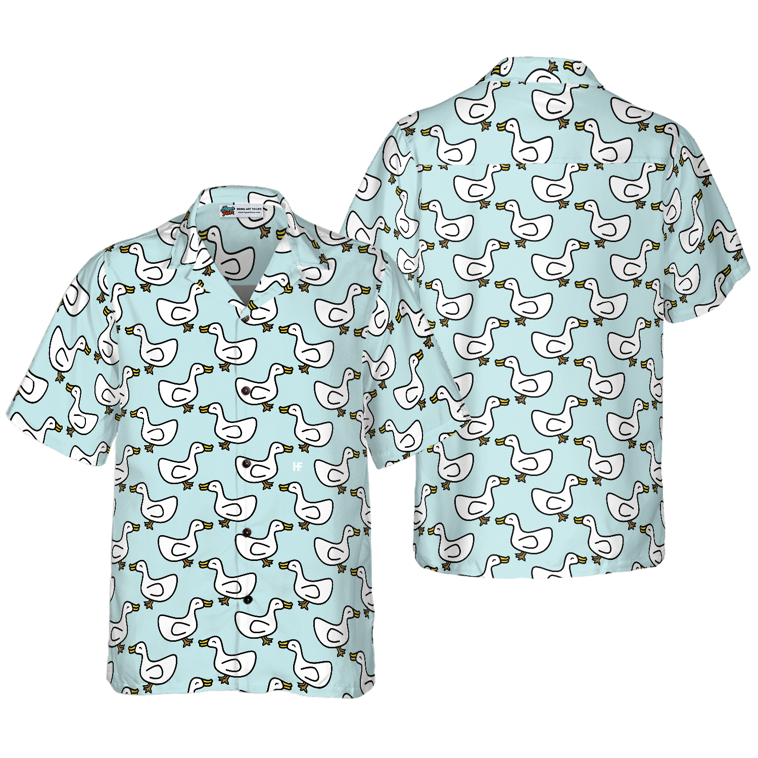 White Duck Cartoon In Blue Hawaiian Shirt