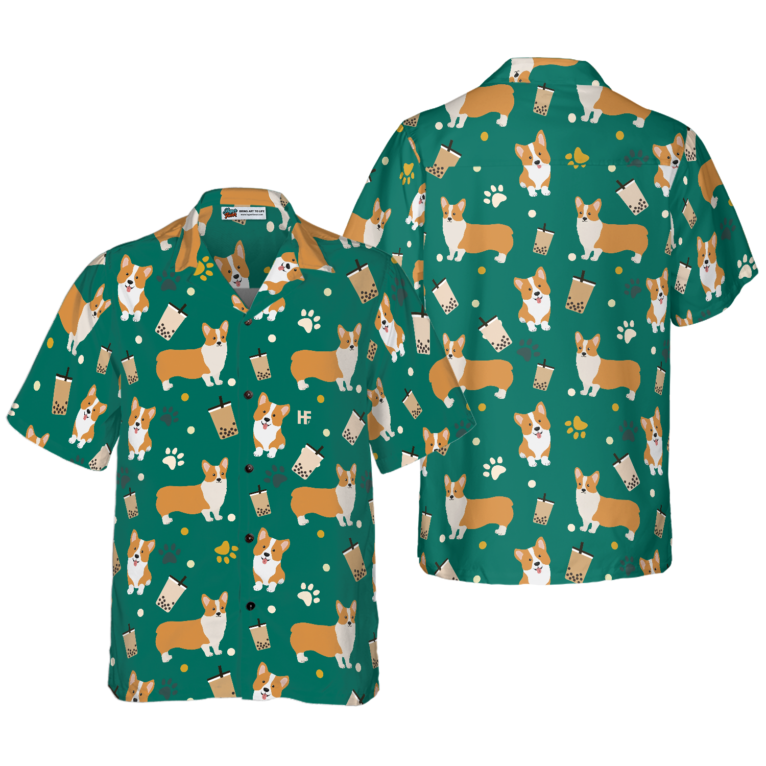 Corgi & Boba Tea Hawaiian Shirt