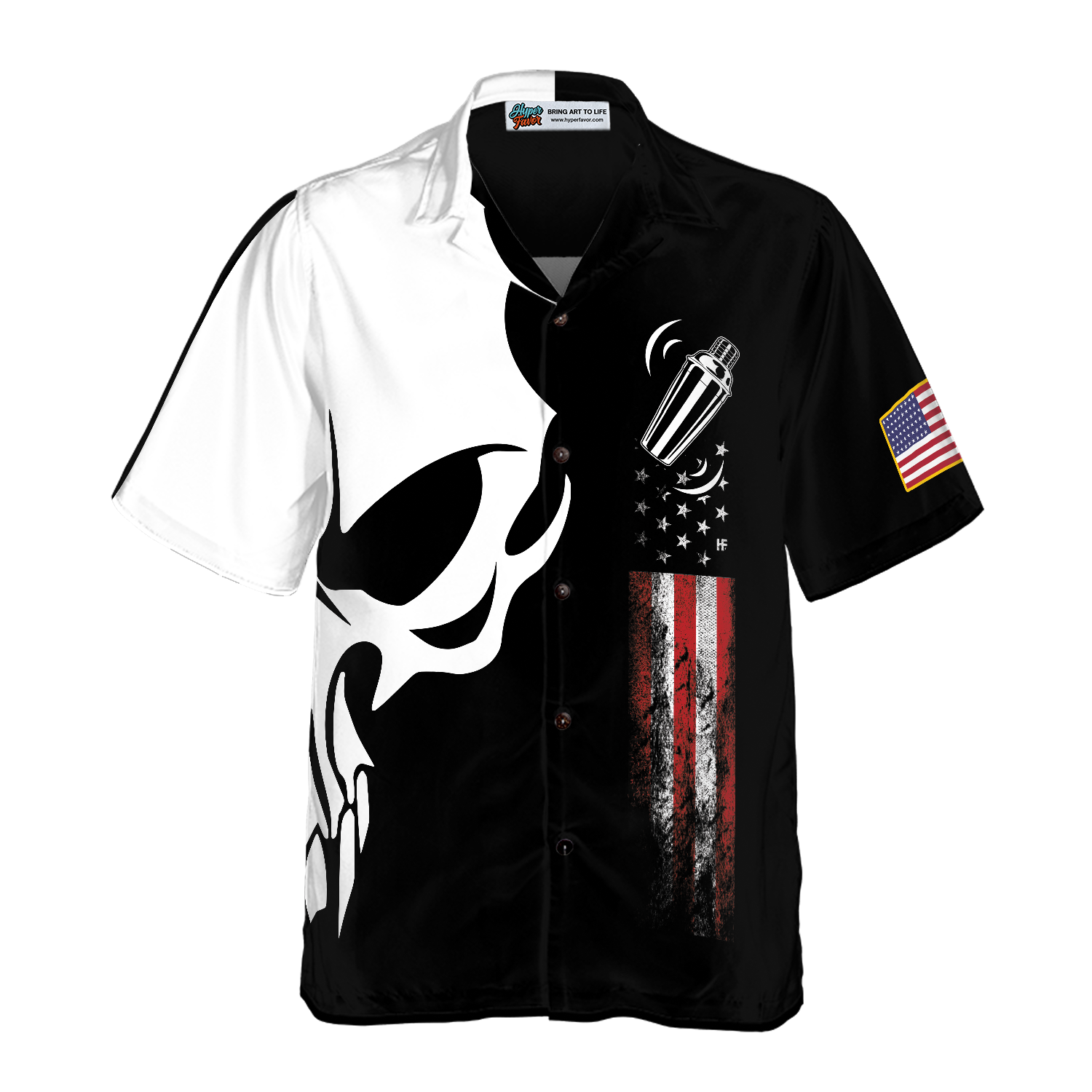 Skull Bartender Black Shirt Hawaiian Shirt