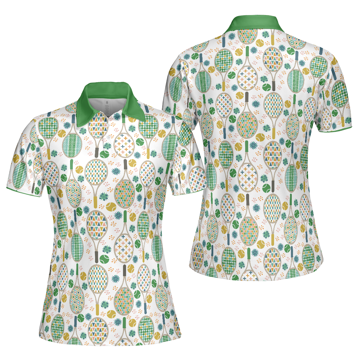 Green And Golden Tennis Pattern Short Sleeve Women Polo Shirt