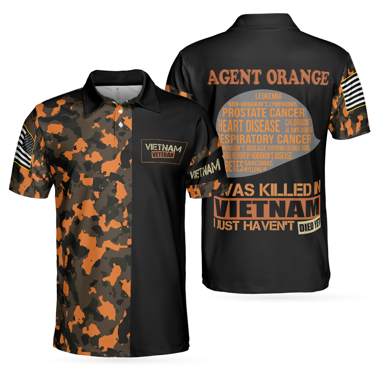 The War Is Over But The Battle Continues Agent Orange Dioxin Polo Shirt, American Flag Golf Shirt