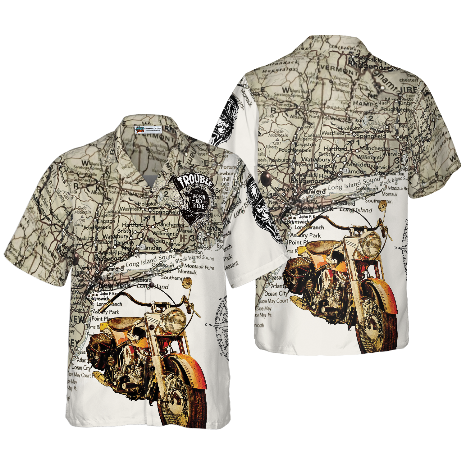 Trouble Makers Born To Ride Custom Hawaiian Shirt, Unique Motorcycle Shirts For Men And Women