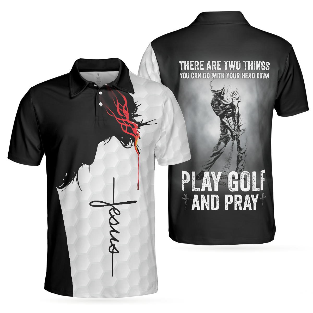 My Head Down When Play Golf And Pray Christian Love Golf Polo Shirt, Christan Golfing Shirt For Men