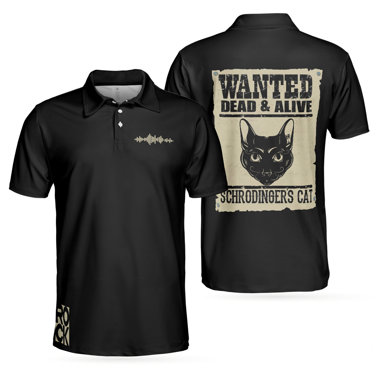 Wanted Dead & Alive Schrodinger's Cat Black Polo Shirt For Men
