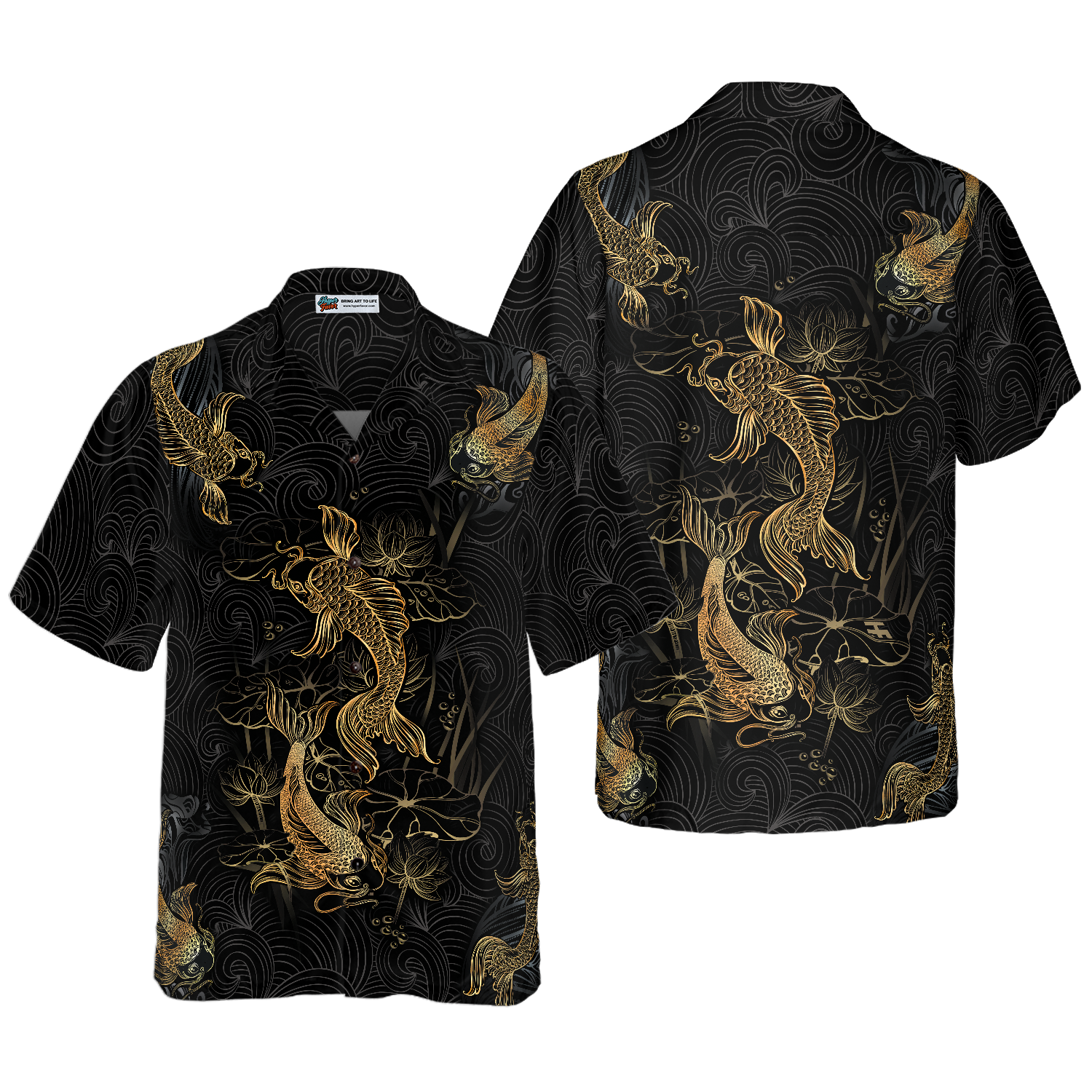 Golden Koi Fish On Waves Hawaiian Shirt