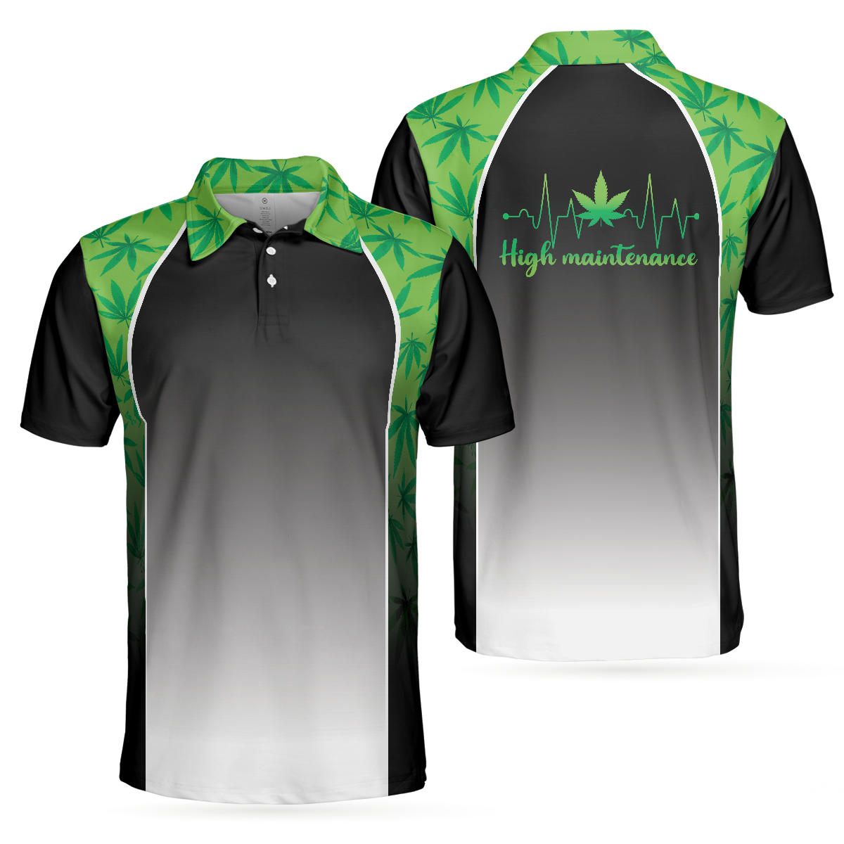 High Maintenance Weed Polo Shirt, Green Weed Polo Shirt For Men, Black Tie Dye Weed Pattern Shirt Design