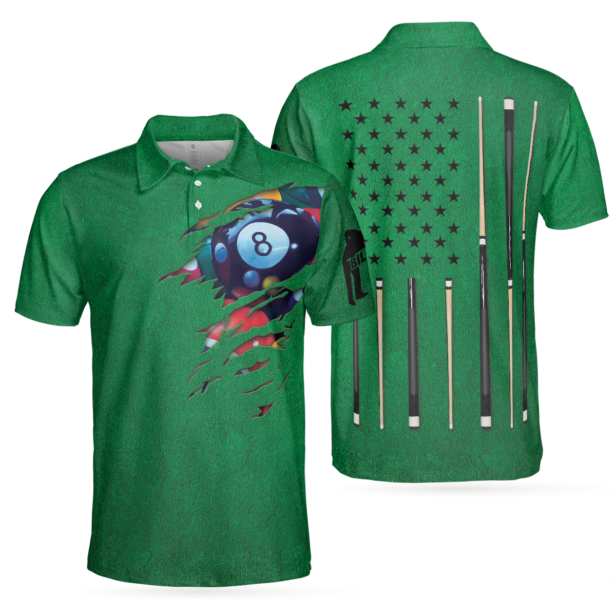 Billiards Green American Flag Polo Shirt, Unique Billiards Shirt For Men, Cool Gift For Pool Players