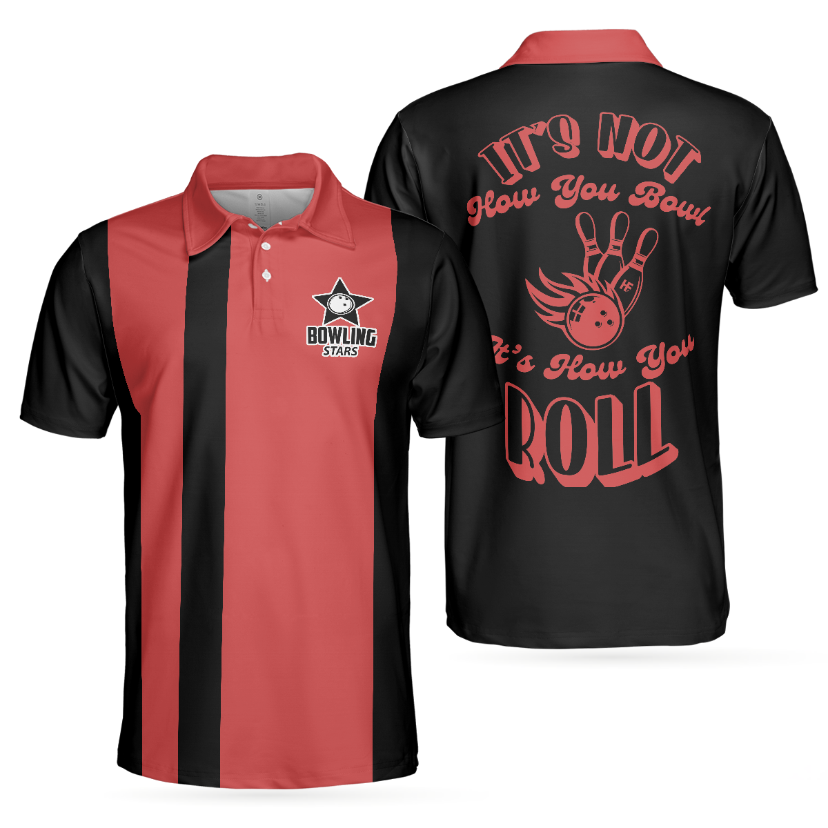 It's Not How You Bowl It's How You Roll Polo Shirt, Black And Red Short Sleeve Bowling Shirt For Men