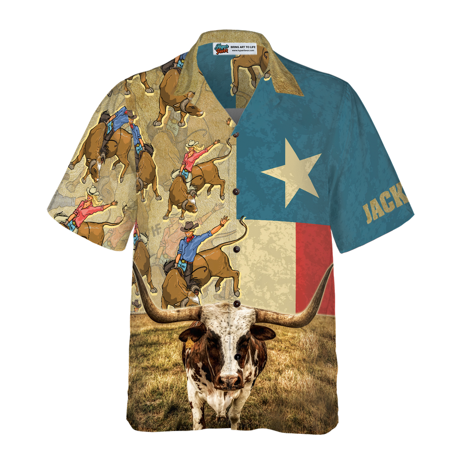 Rodeo Longhorn Texas Flag Custom Hawaiian Shirt, Unique Texas Shirt For Texas Lovers