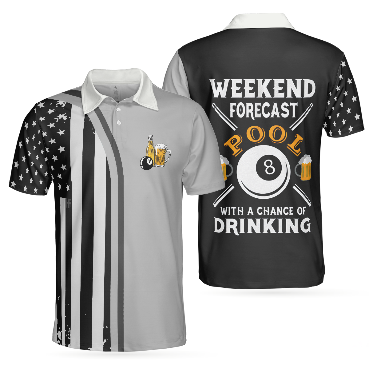 Weekend Forecast Pool Player Billiards Polo Shirt, American Flag Pattern Billiard Polo Shirt, Gift For Billiard Lovers
