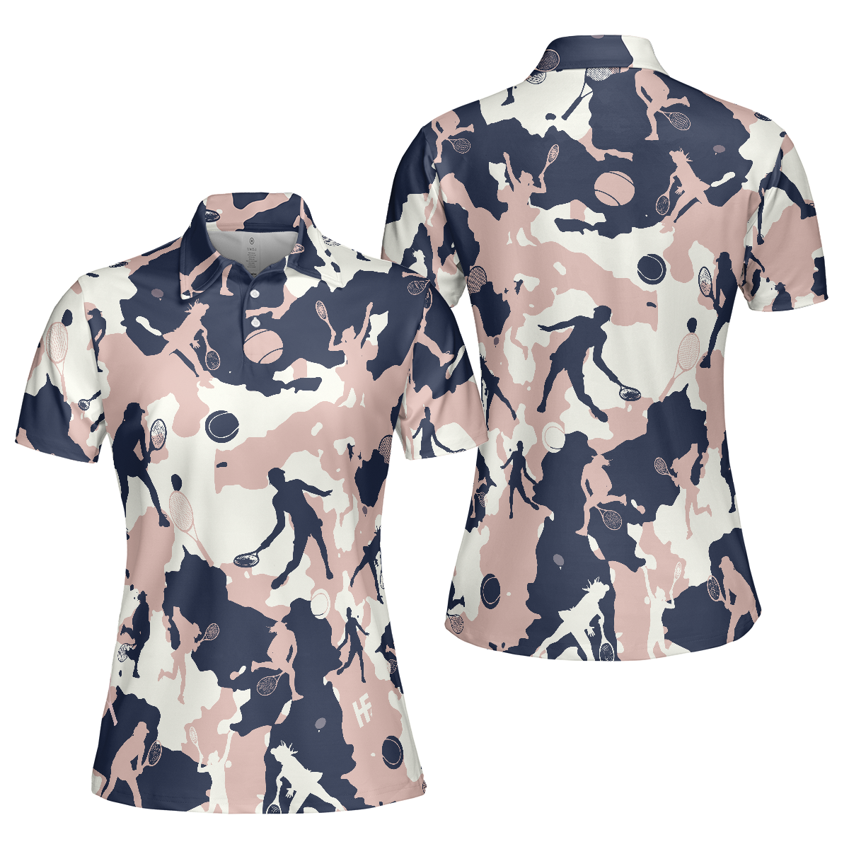 Pink Camouflage Tennis Girl V2 Short Sleeve Women Polo Shirt, Camo Tennis Shirt For Ladies