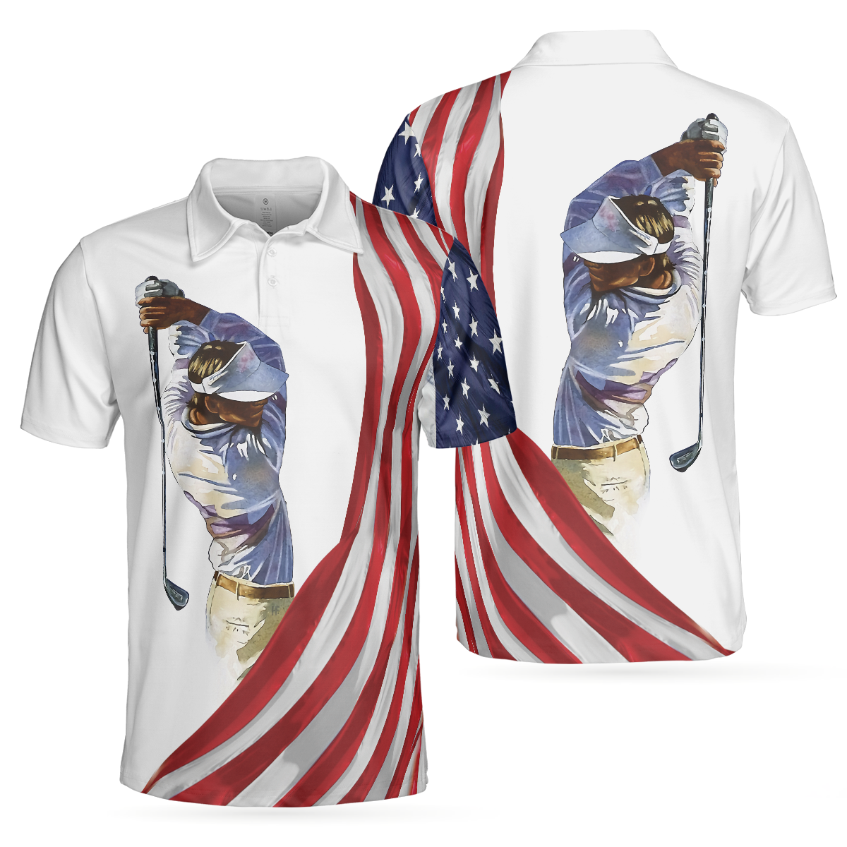 American Flag Golf Art Polo Shirt, Patriotic Golf Shirt For Golfers, Golf Gift Idea For American Lovers