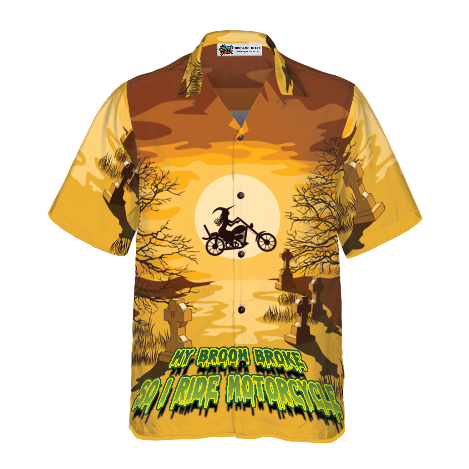 My Broom Broke So I Ride Motorcycle Halloween Hawaiian Shirt, Halloween Shirt For Men And Women