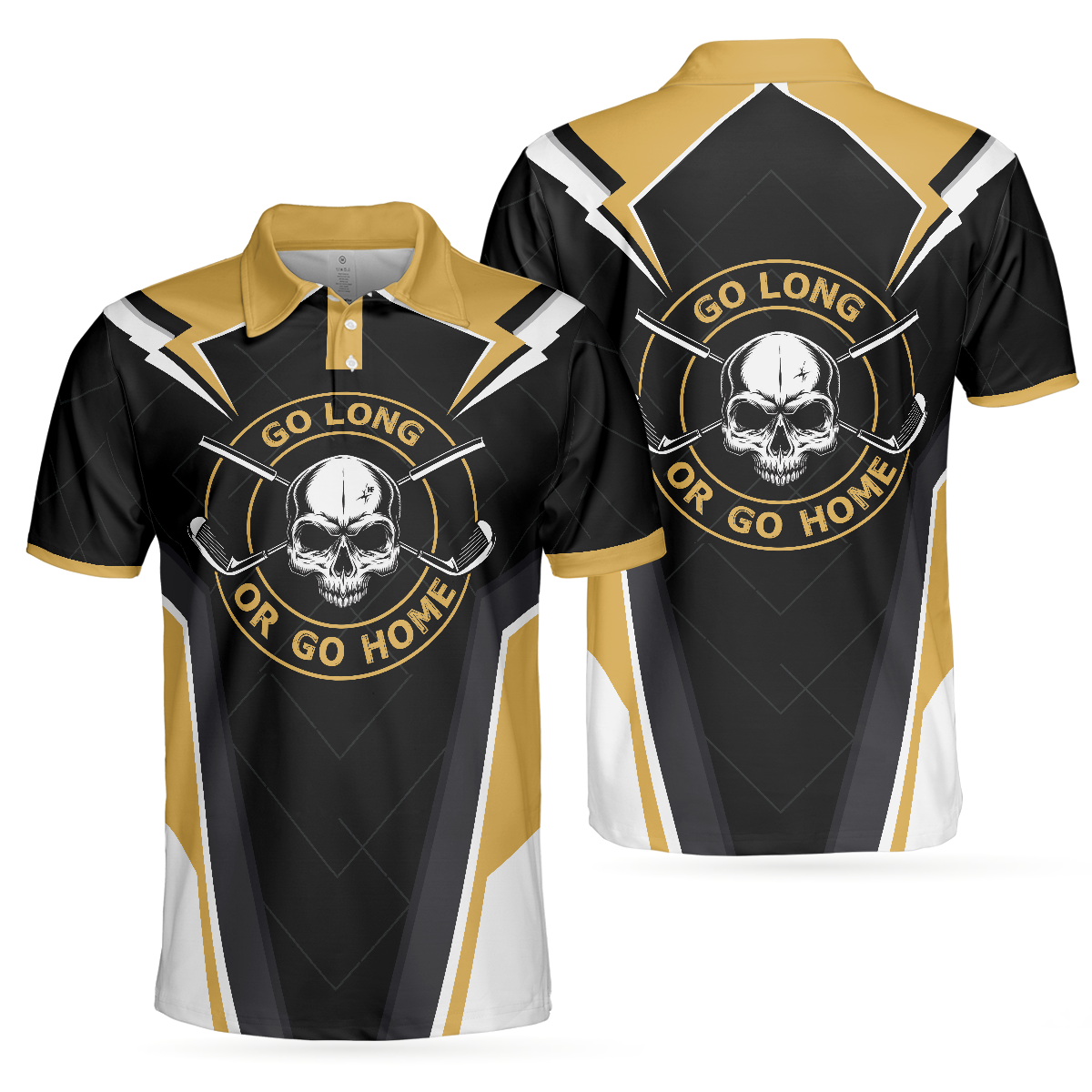 Go Long Or Go Home Golf Polo Shirt, Black Skull Golf Shirt For Men, Cool Golfing Shirt With Sayings
