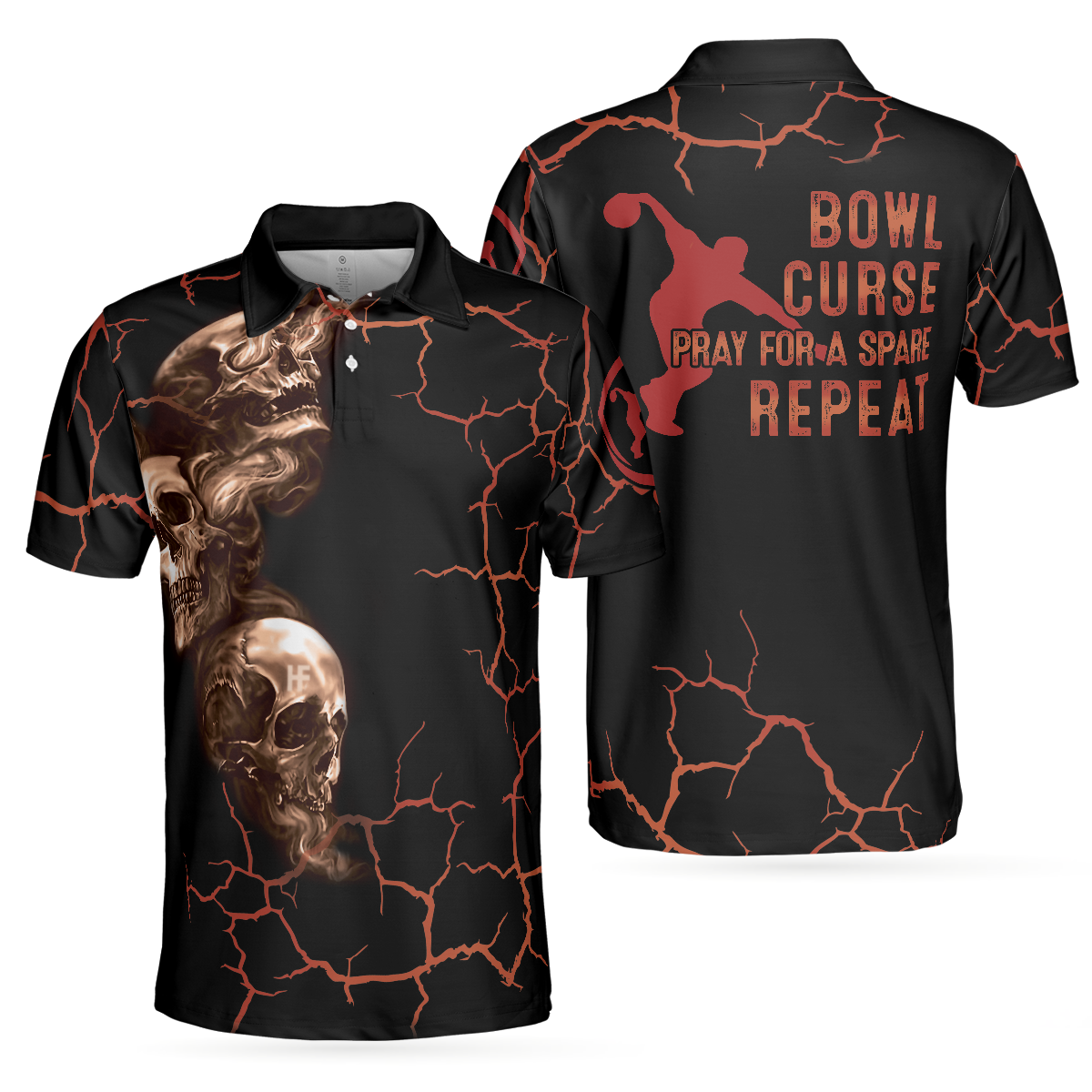 Bowl Curse Polo Shirt, Skull Bowling Polo Shirt Design For Bowlers, Spooky Halloween Bowling Gift Idea