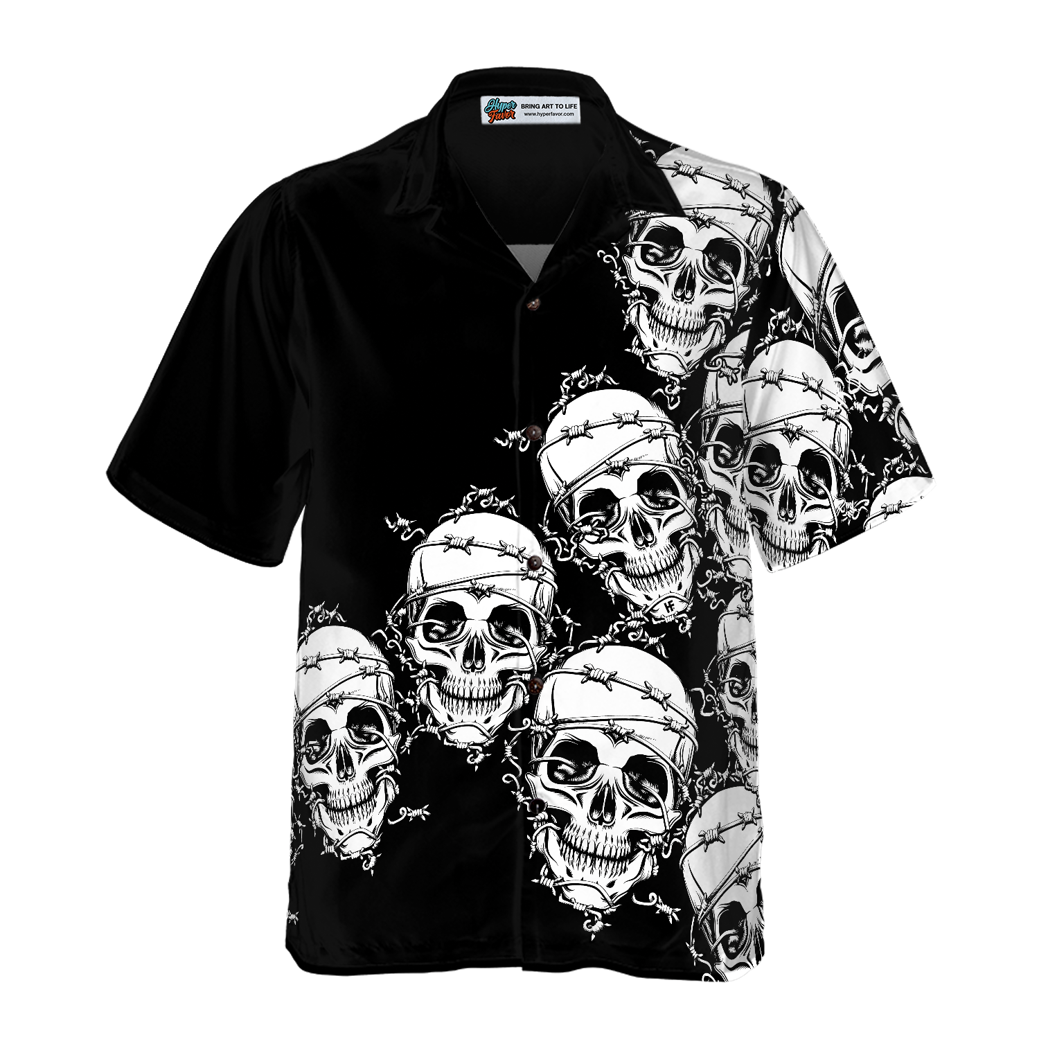 Skull In Barbed Wire Gothic Hawaiian Shirt, Black Skull Goth Hawaiian Shirt