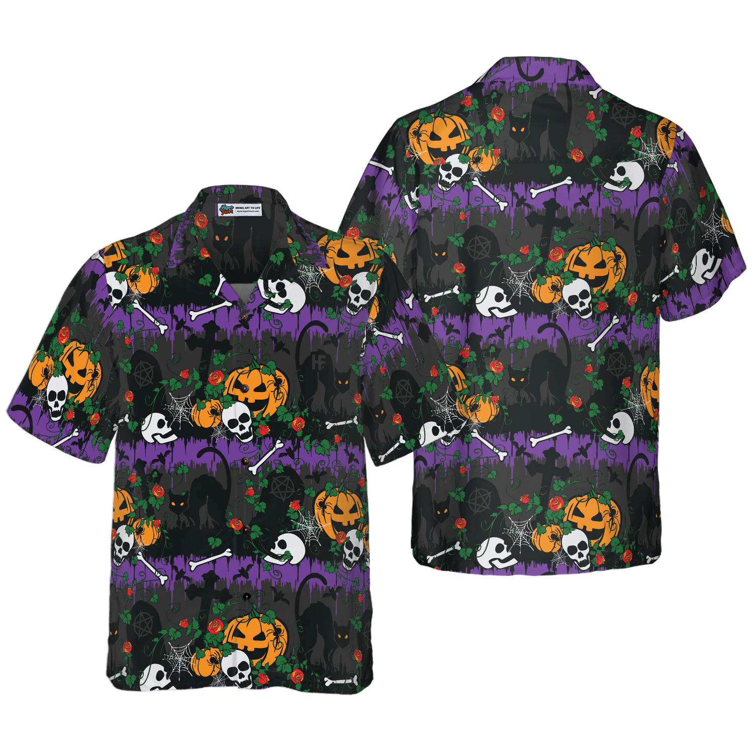Halloween Pumpkin And Black Cats Hawaiian Shirt