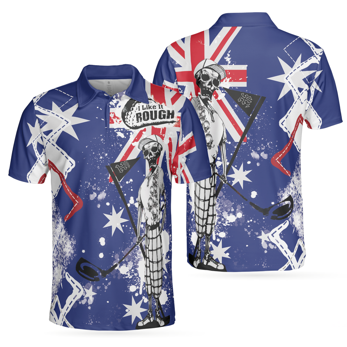 Golf I Like It Rough Australian Flag Polo Shirt, Argyle Pattern Skeleton Golfing Polo Shirt, Funny Golf Shirt For Men