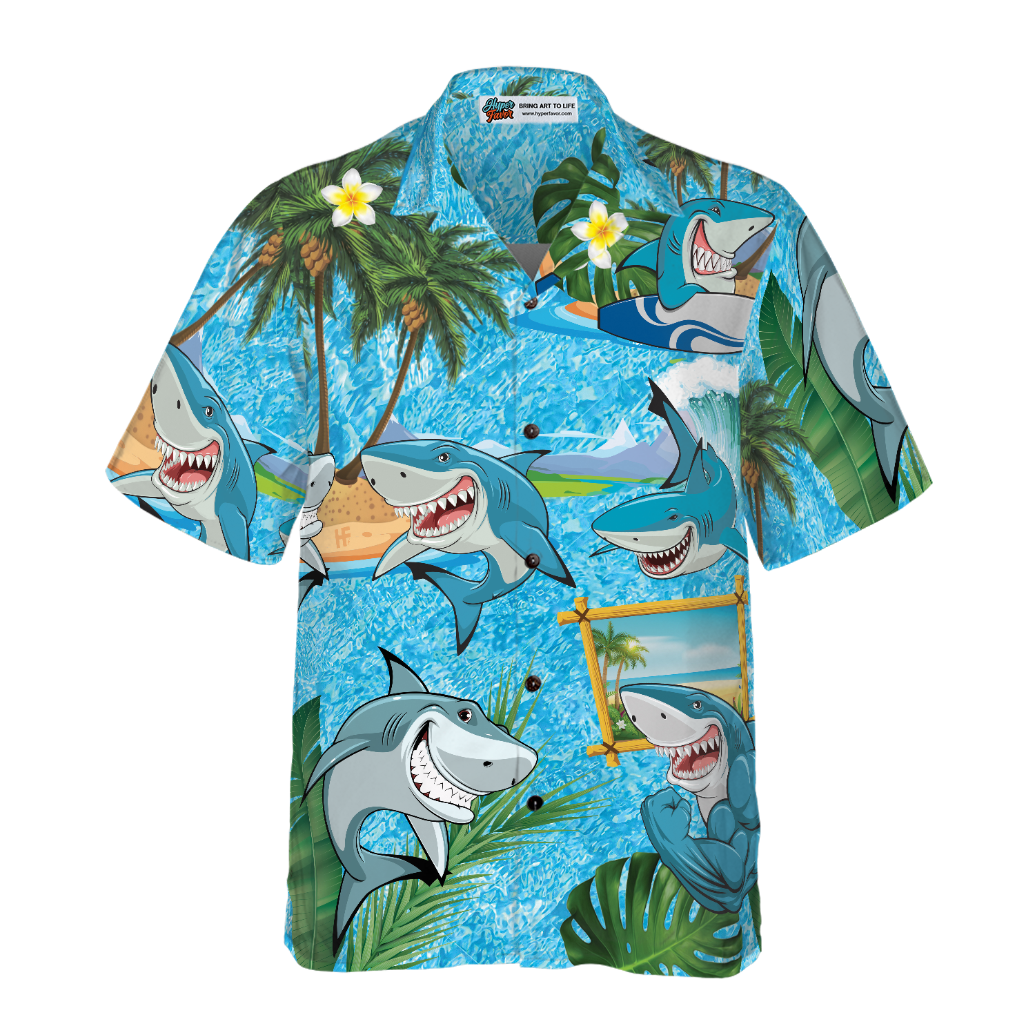 Sharks On The Beach Hawaiian Shirt