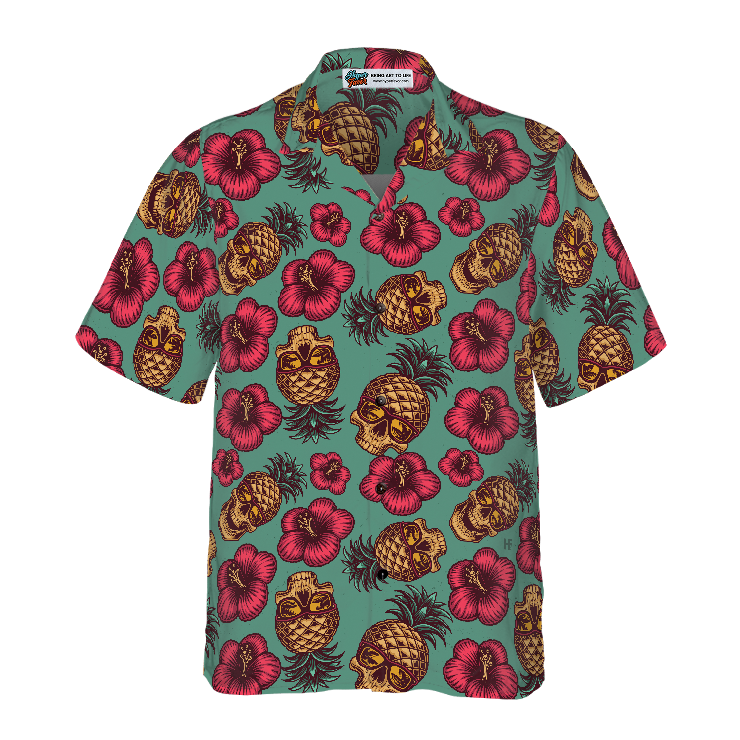 Retro Pineapple Skull Pattern Hawaiian Shirt