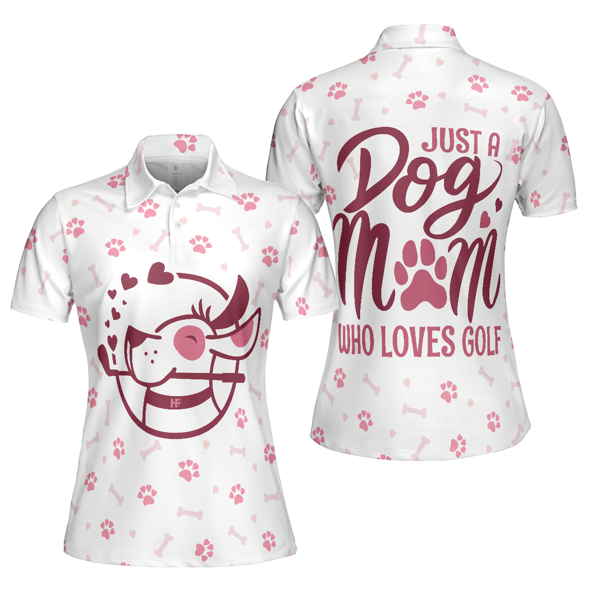 Just A Dog Mom Who Loves Golf Short Sleeve Women Polo Shirt, White And Pink Golf Shirt, Golf Gift For Dog Lovers