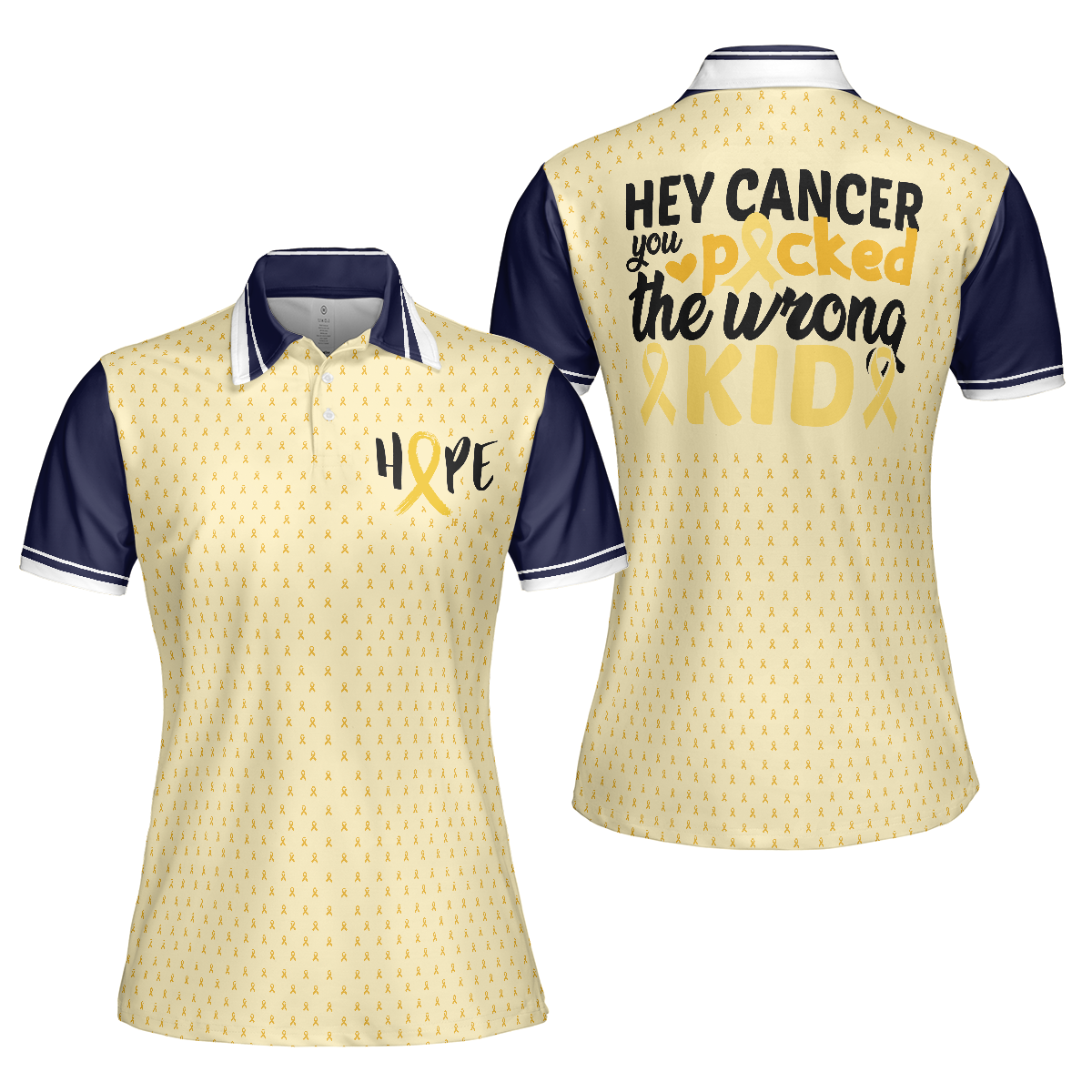 Childhood Cancer Picked The Wrong Kid Short Sleeve Women Polo Shirt, Childhood Cancer Awareness Shirt