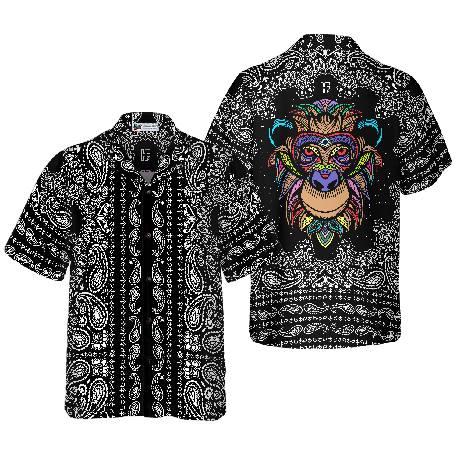Colorful Monkey With Paisley Pattern Shirt For Men Hawaiian Shirt