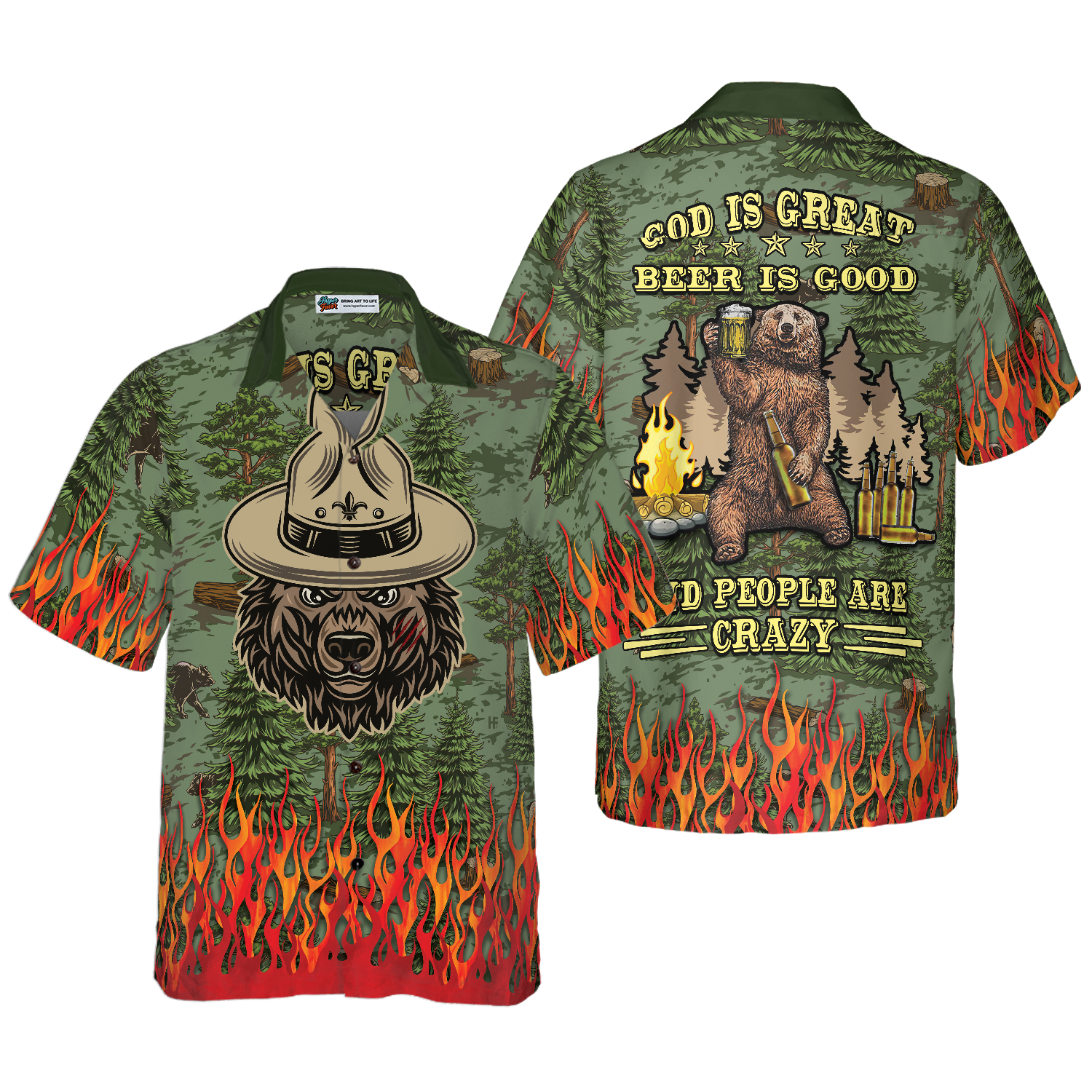 Camping Sheriff Bear Drink Beer Hawaiian Shirt