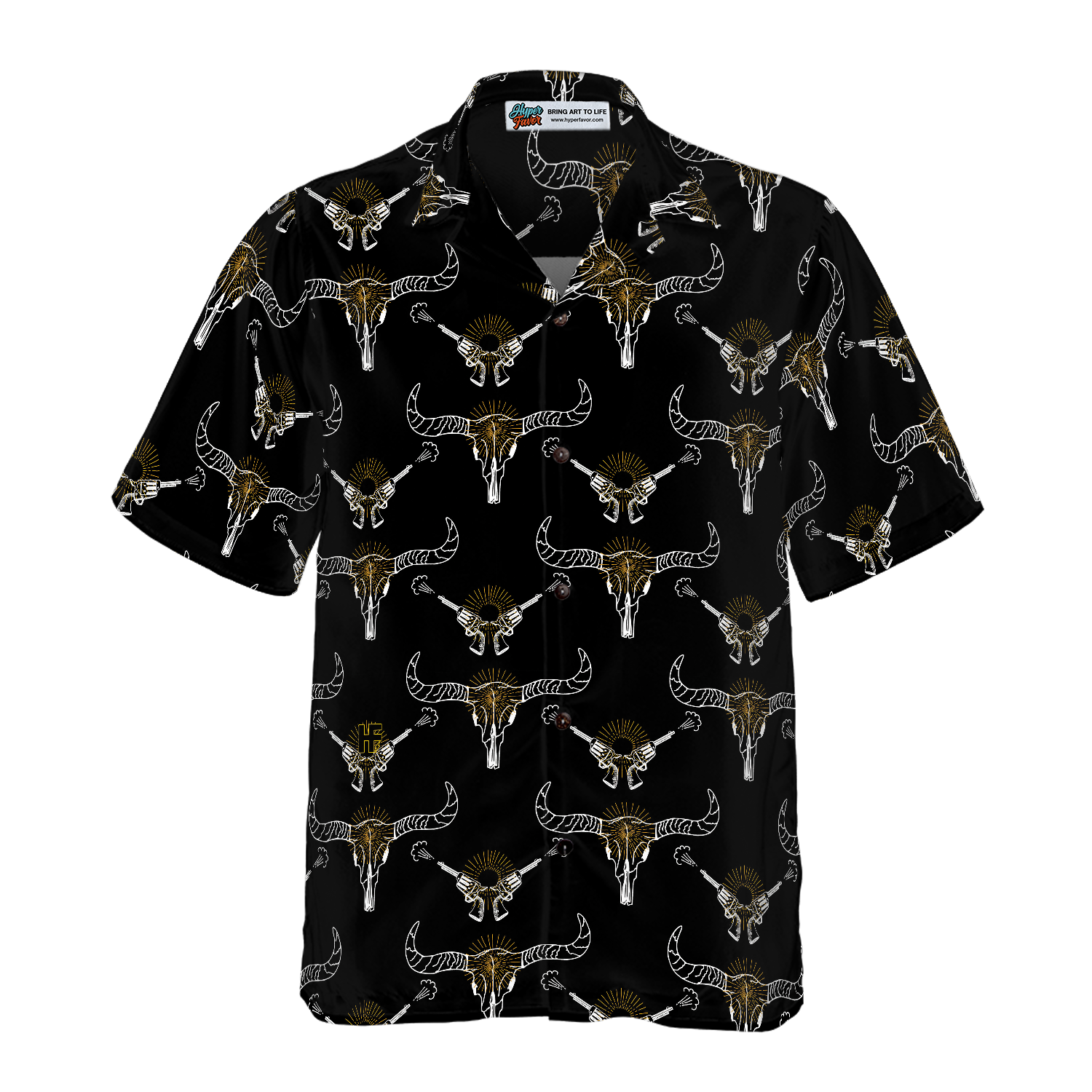Longhorn Skull And Gun Hawaiian Shirt