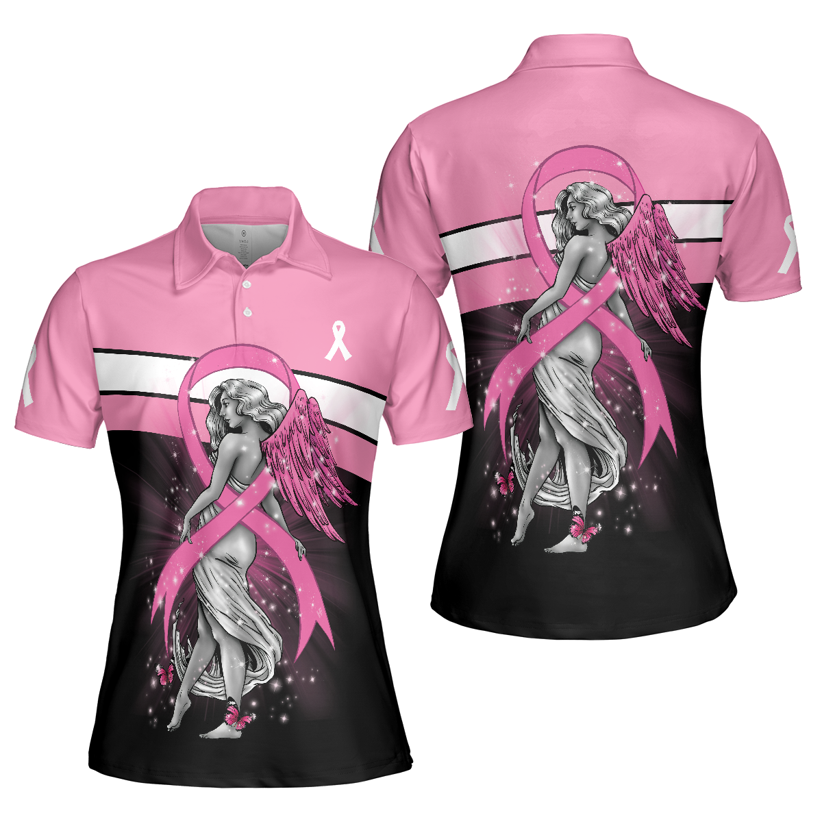 Breast Cancer Angel Breast Cancer Awareness Short Sleeve Women Polo Shirt
