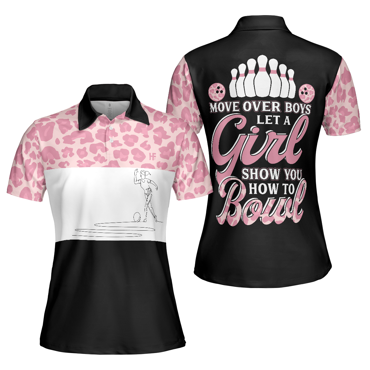 Move Over Boys Let A Girl Show You How To Bowl Short Sleeve Women Polo Shirt, Pink Leopard Bowling Shirt