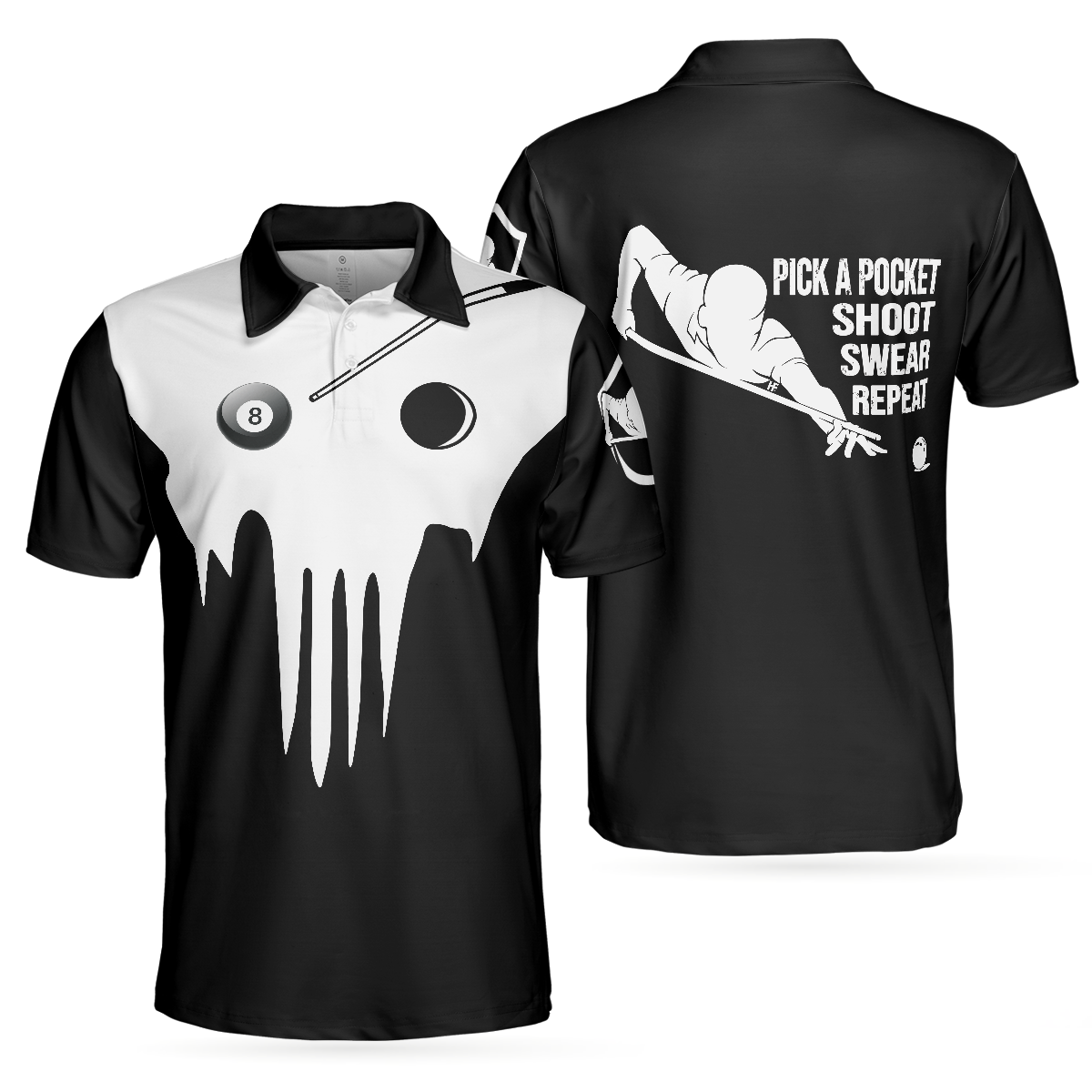 Skull Billiards Polo Shirt, Black And White Billiards Shirt For Billiards Lovers, Basic Shirt Design For Men