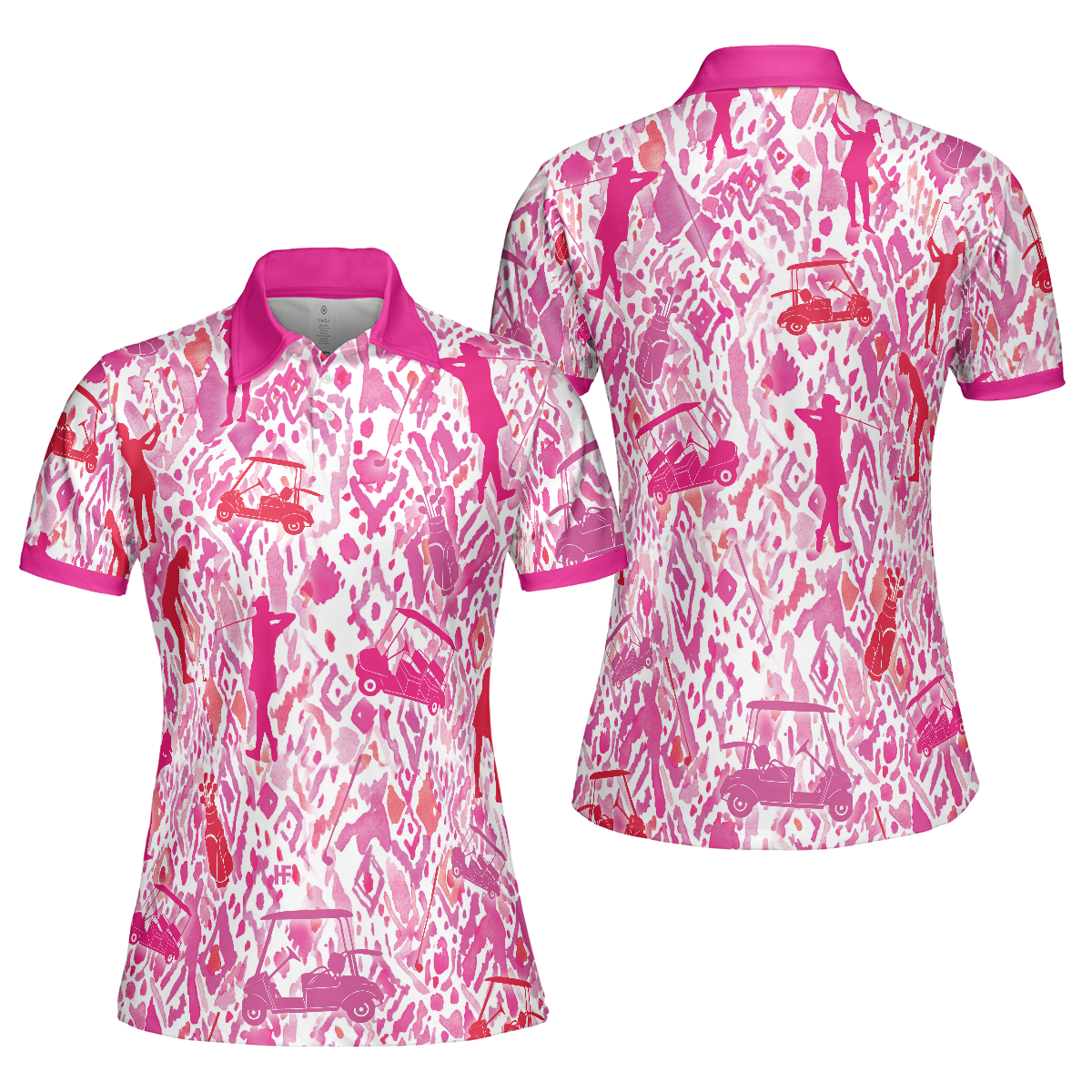 Seamless Pink Golfer Short Sleeve Women Polo Shirt, Unique Gift For Female Golfers