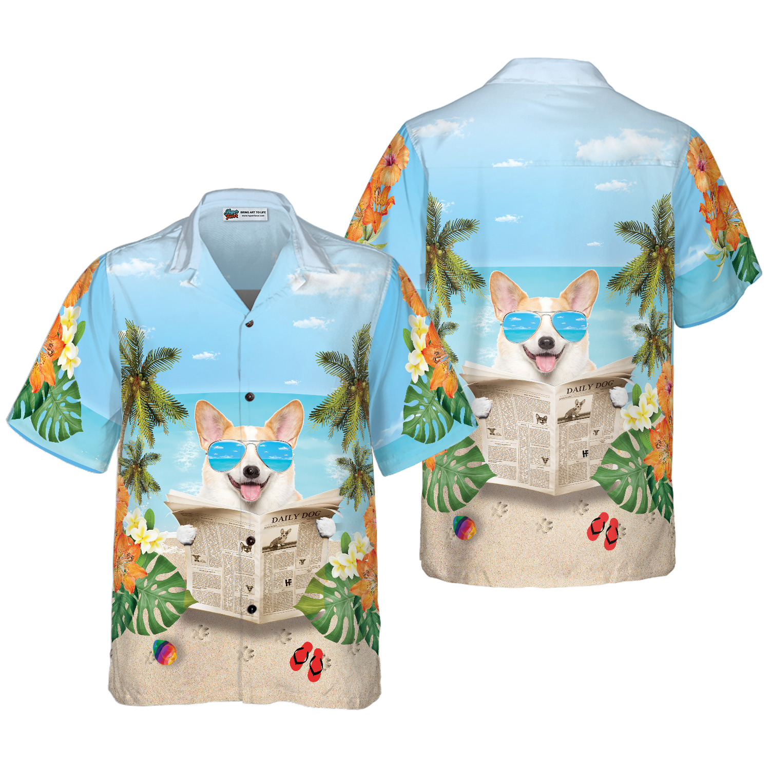 Corgi Wears Sunglasses Hawaiian Shirt