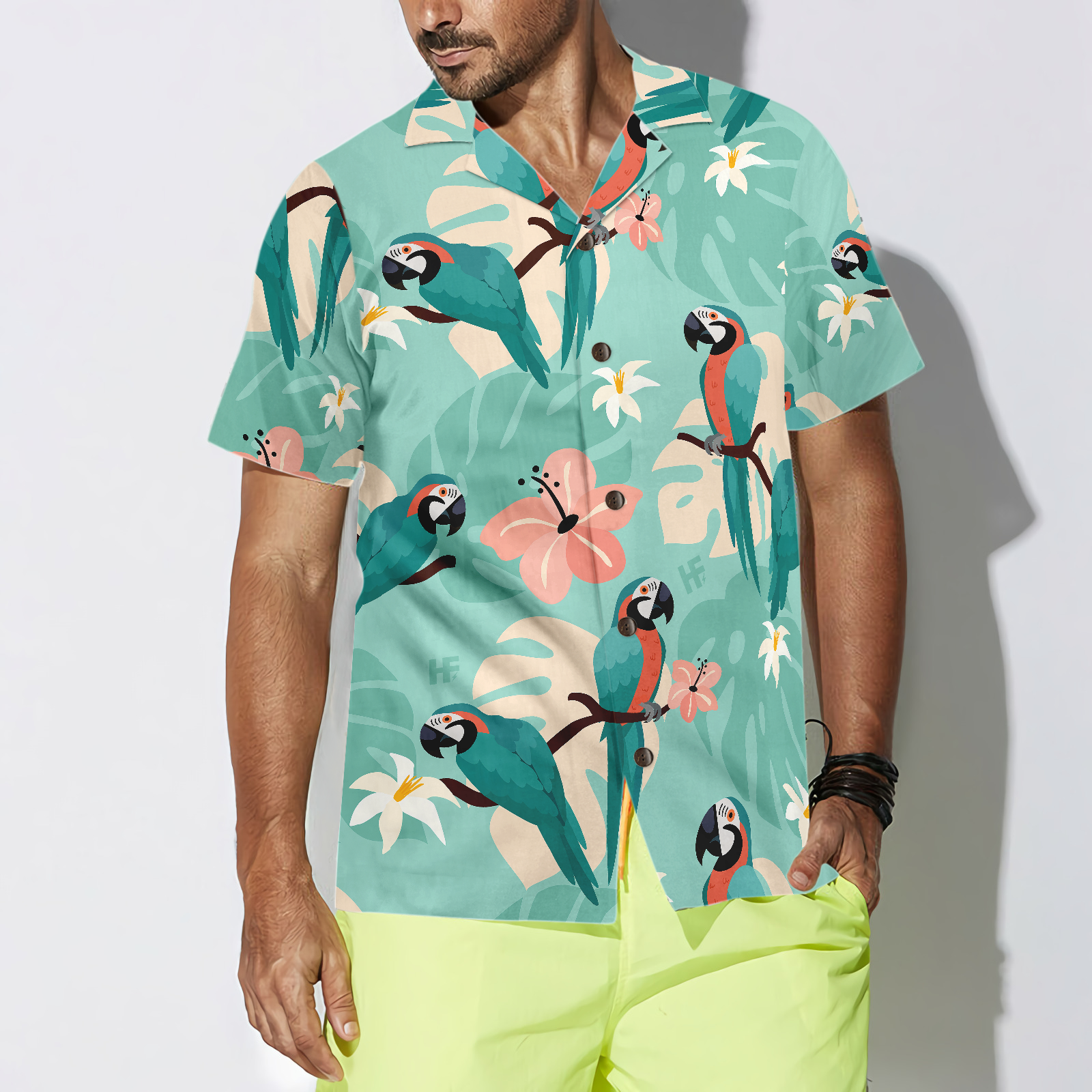 Trendy Parrots And Tropical Leaves Hawaiian Shirt